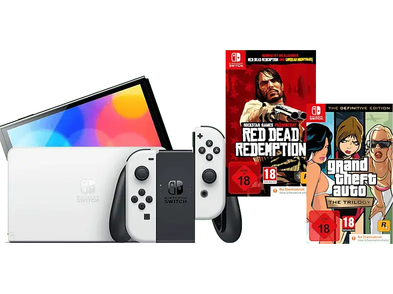 NINTENDO Switch Weiß (OLED Modell) + GTA Trilogy Definitive Edition (Code in the Box) Red Dead Redemption; Nintendo Switch OLED Modell----Spielekonsole