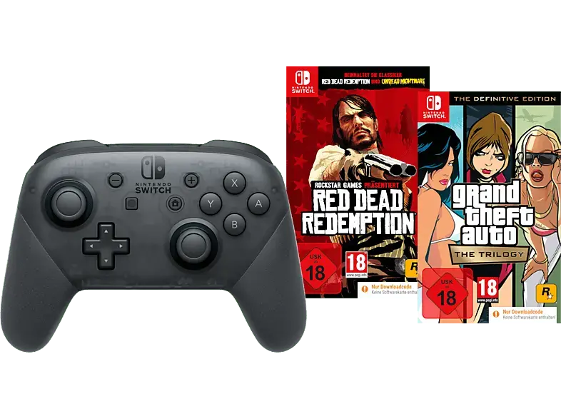 NINTENDO Switch Pro Controller + GTA Trilogy Definitive Edition (Code in the Box) Red Dead Redemption