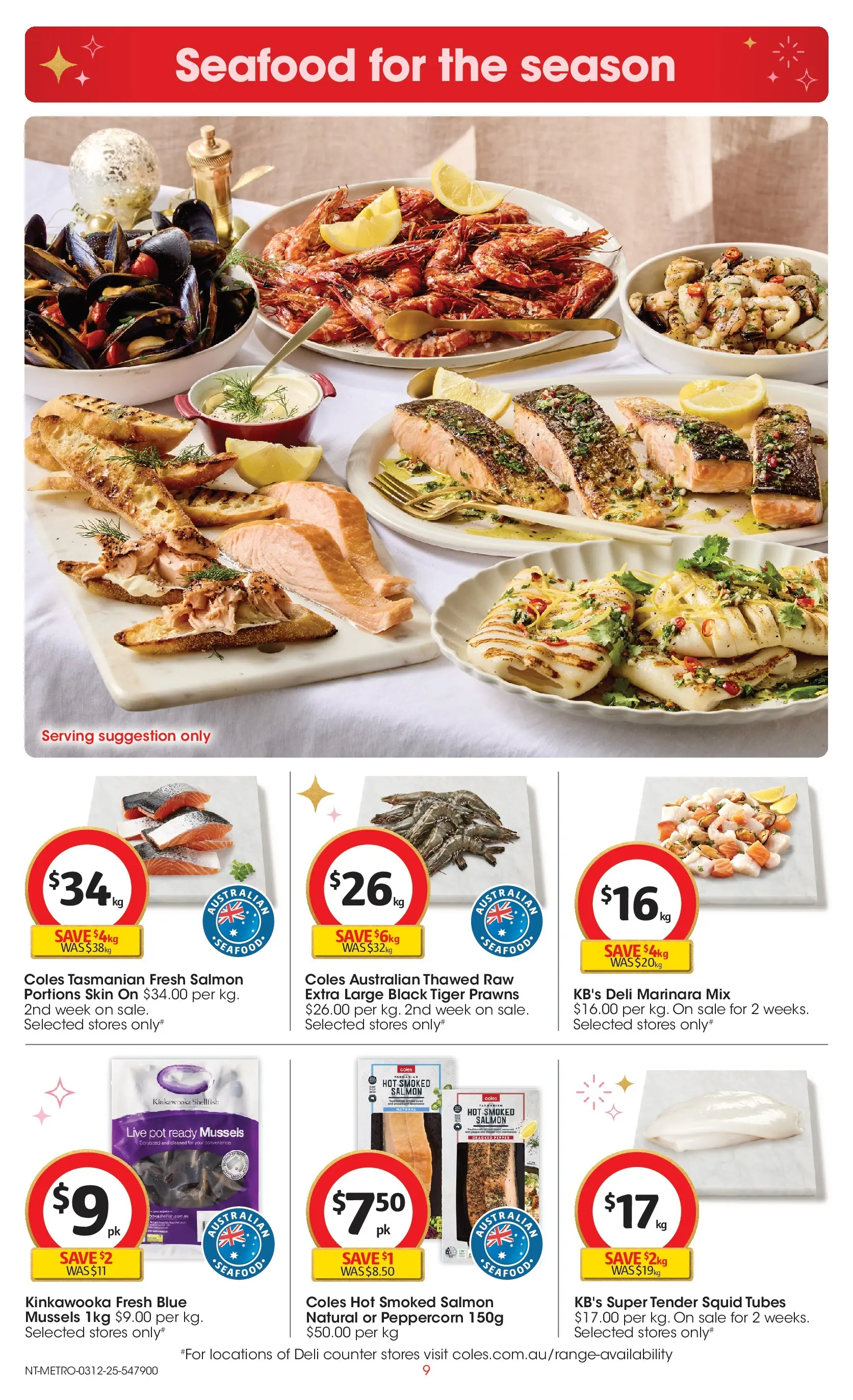 ﻿﻿Coles catalogue valid from 03/12/2025 > Online Australia | Page: 9 | Products: Prawns, Salmon, Pepper, Seafood