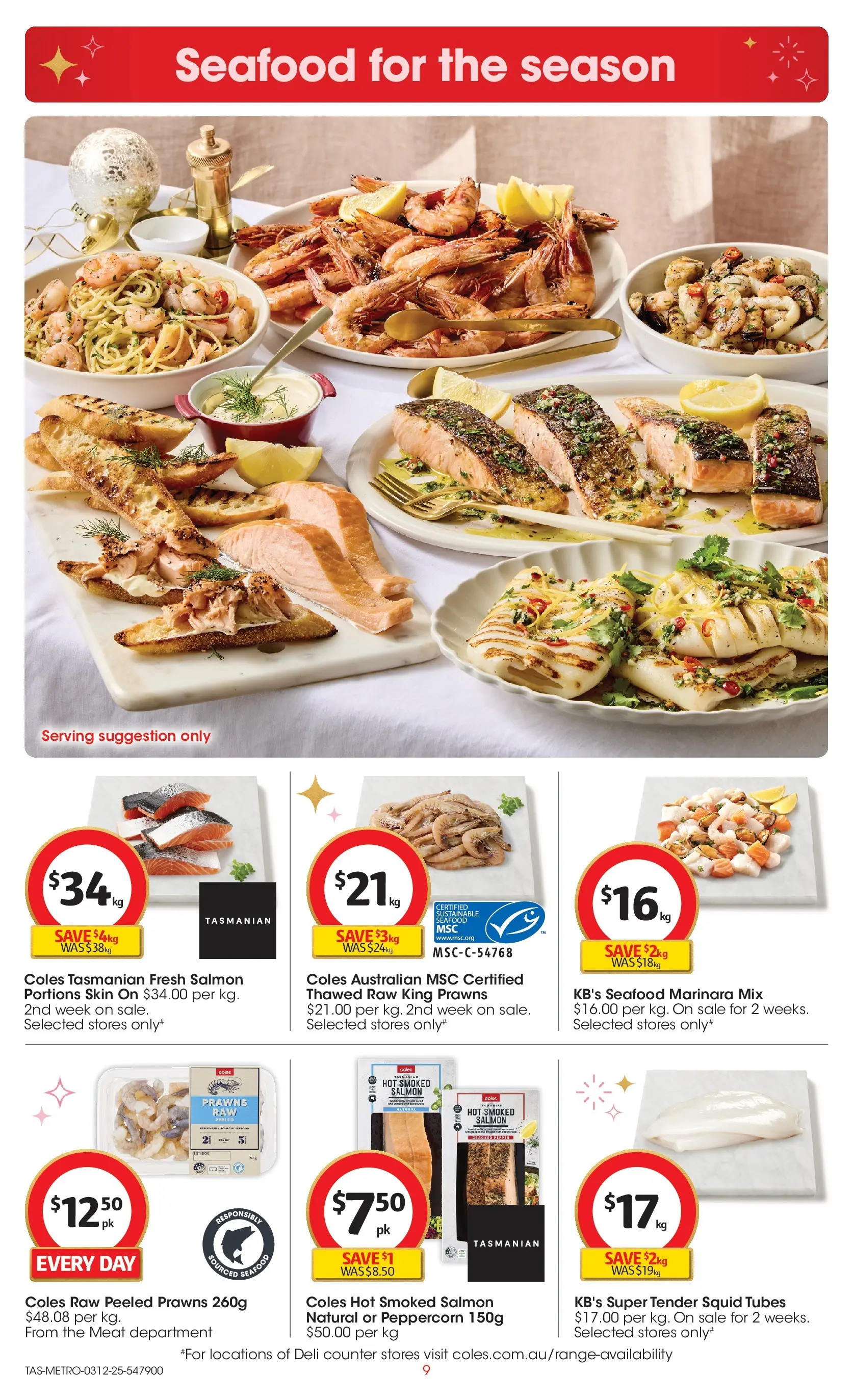 ﻿﻿Coles catalogue valid from 03/12/2025 > Online Australia | Page: 9 | Products: Prawns, Sustainable, Pepper, Seafood