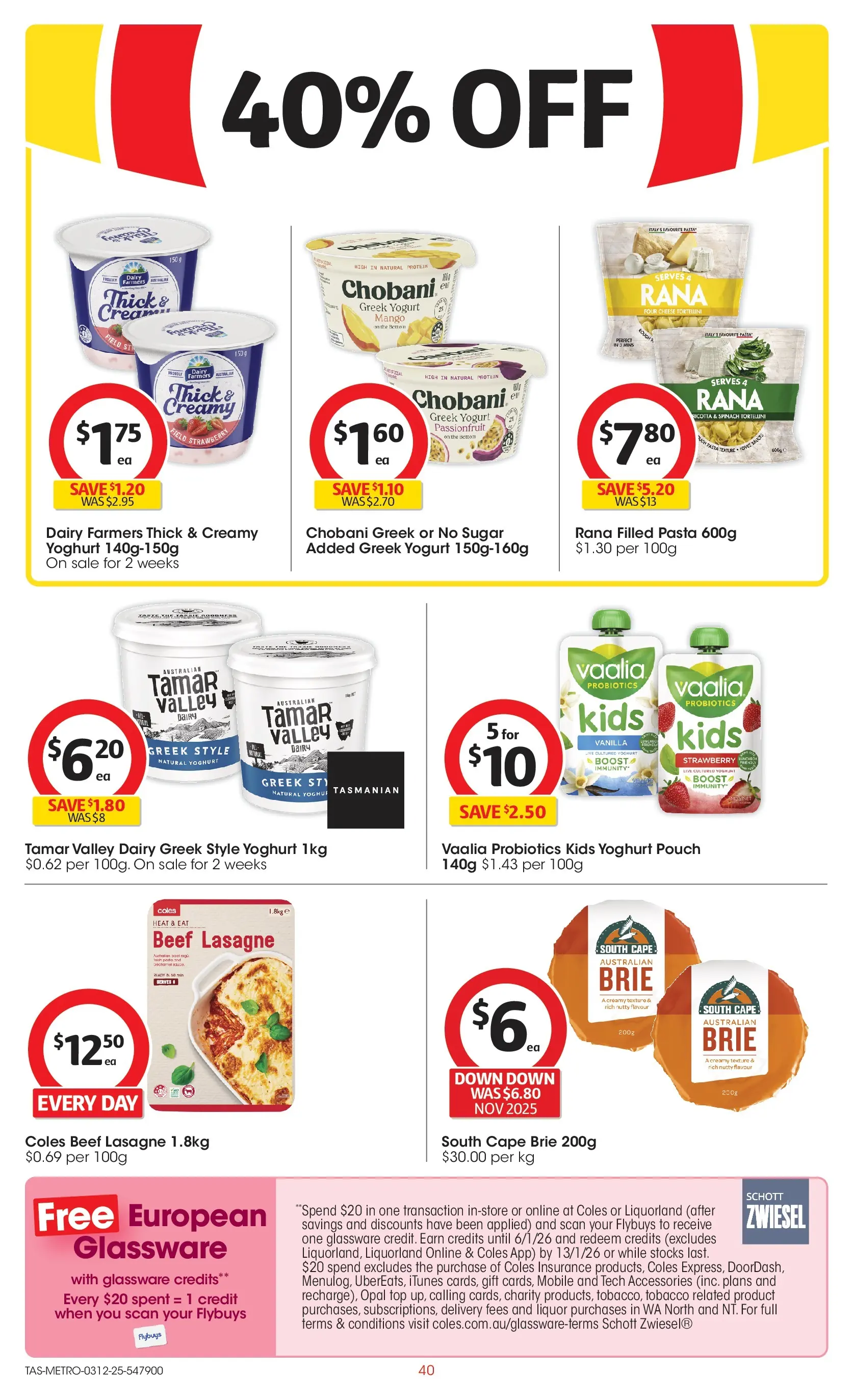 ﻿﻿Coles catalogue valid from 03/12/2025 > Online Australia | Page: 40 | Products: Dairy, Yoghurt, Glassware, Pasta