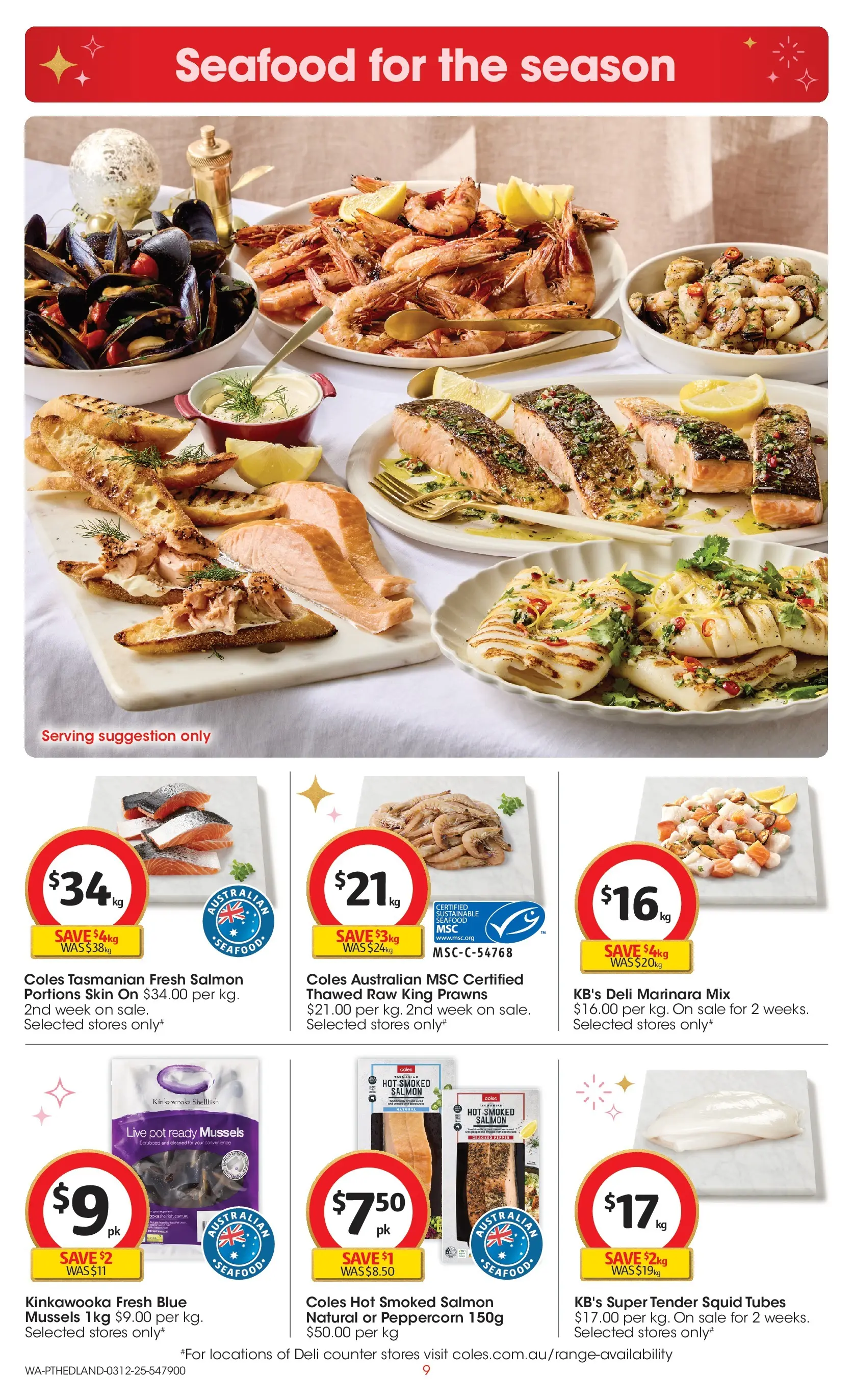 ﻿﻿Coles catalogue valid from 03/12/2025 > Online Australia | Page: 9 | Products: Pot, Prawns, Sustainable, Seafood