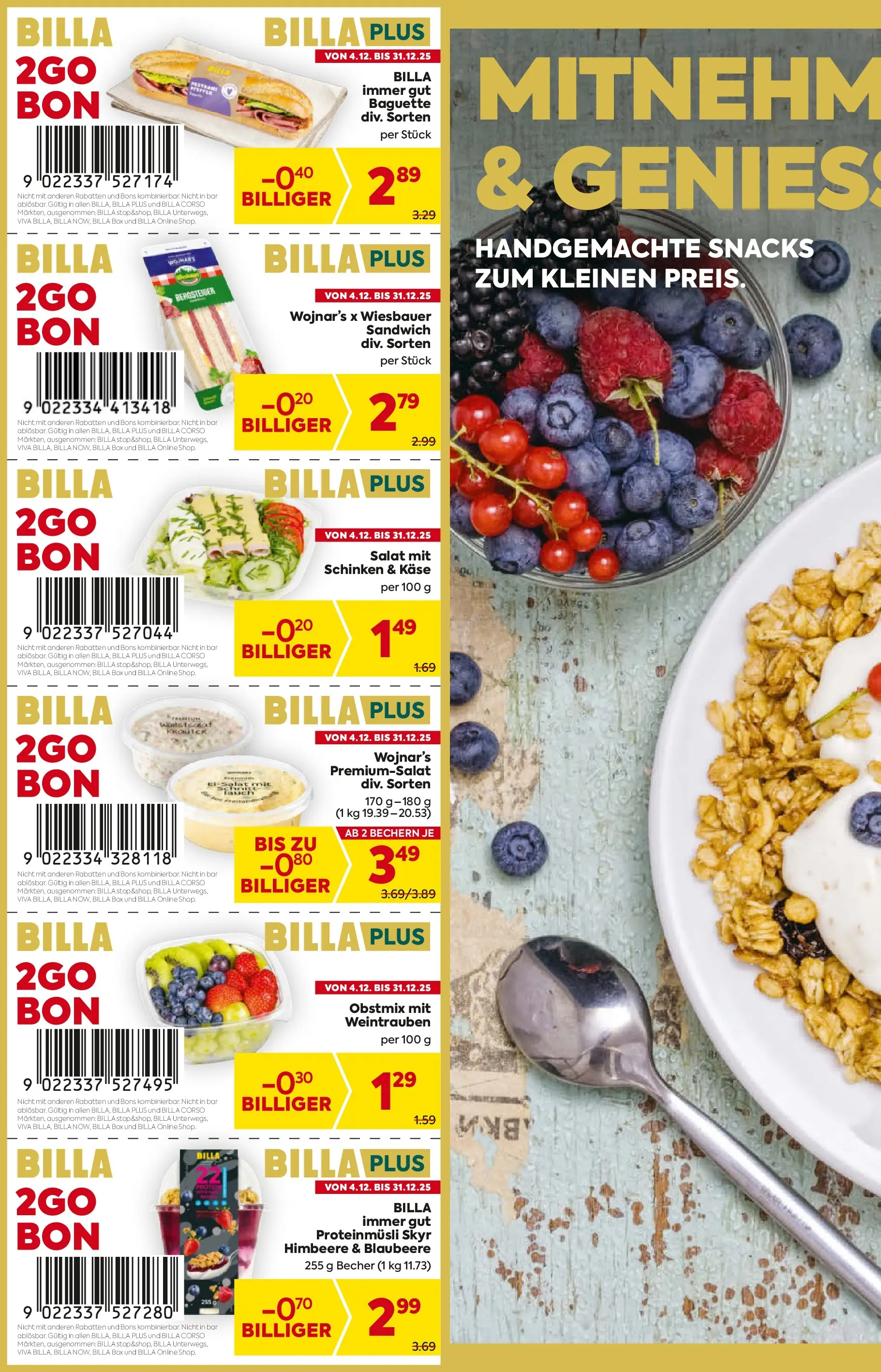 Billa - BILLA: 2GO BONS ab 03.12.2025 - Angebote, Prospekt | Seite: 2 | Produkte: Weintrauben, Himbeere, Käse, Schinken