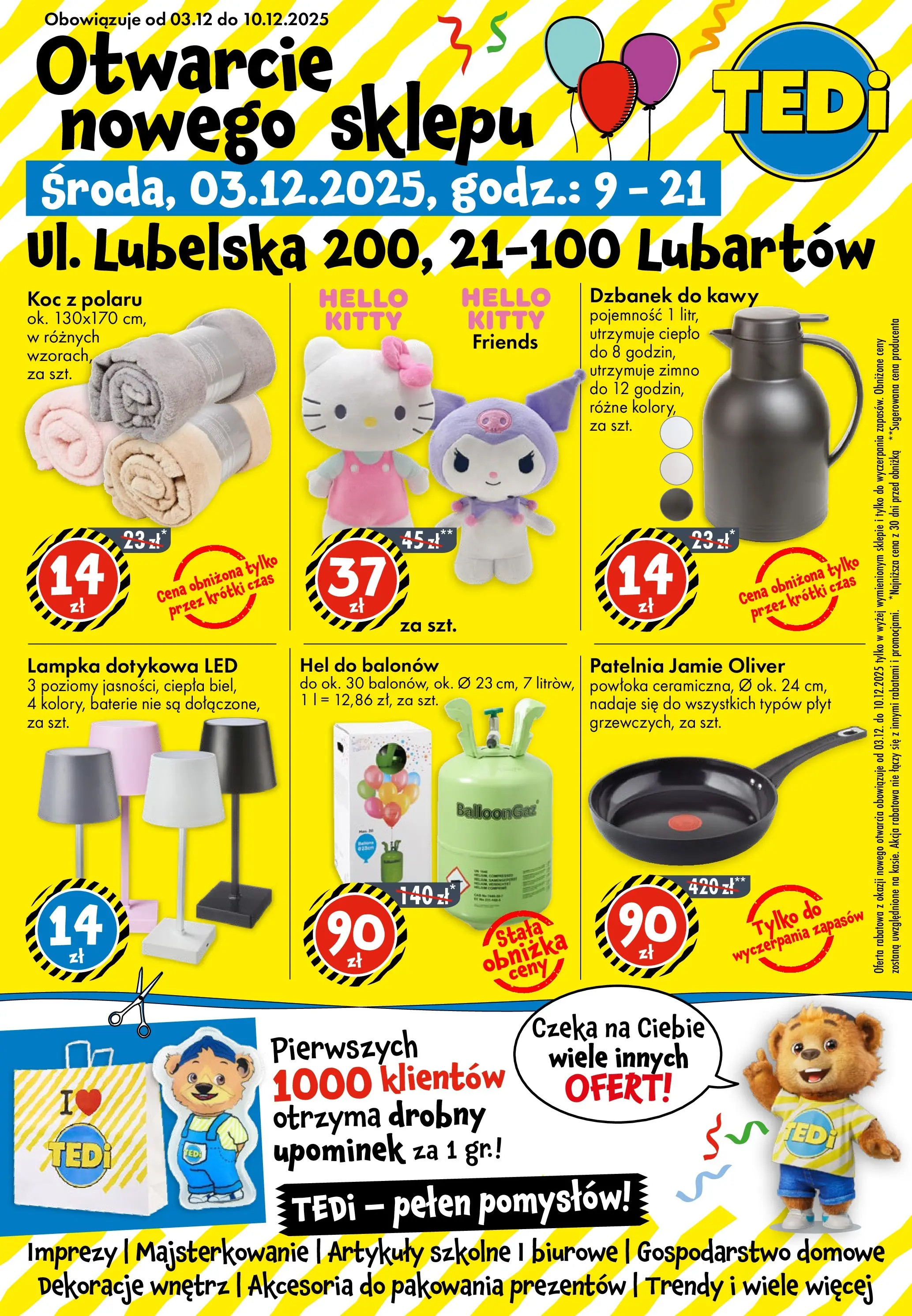 TEDi Gazetka - Lubartów od (03.12.2025 - 10.12.2025) | Strona: 1 | Produkty: Dzbanek, Baterie, Patelnia, Artykuły szkolne