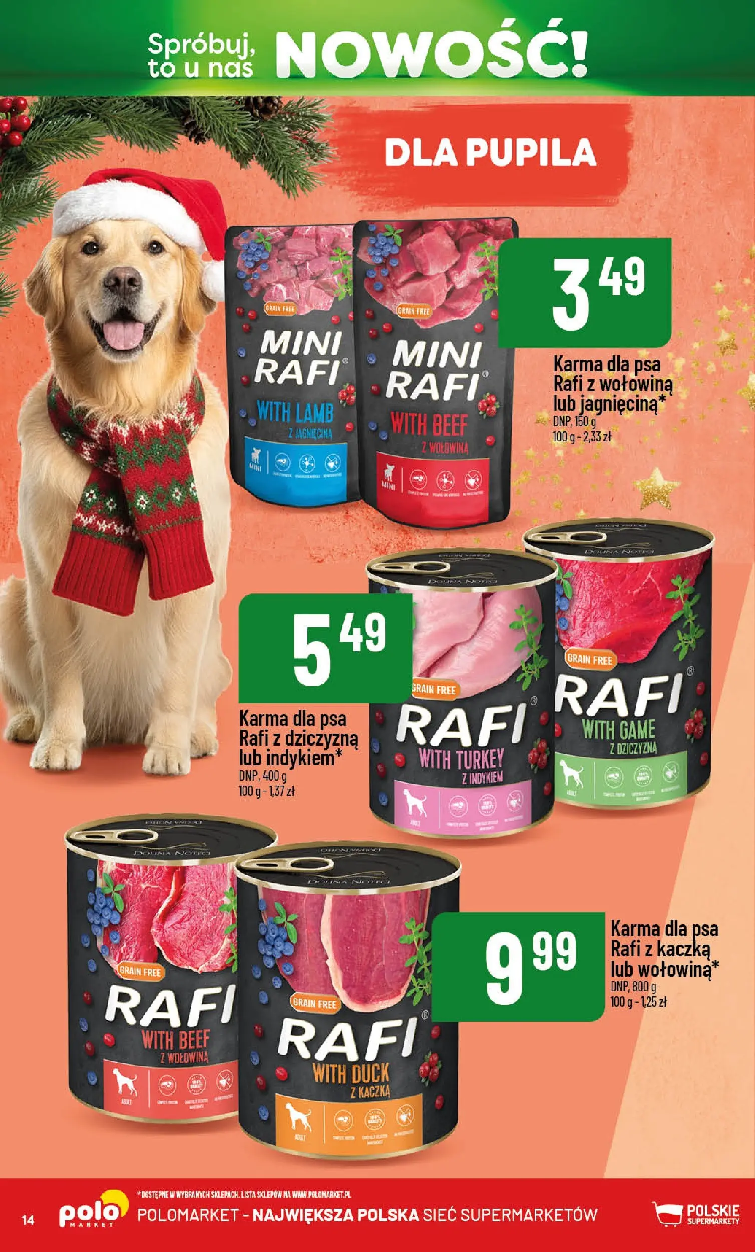 Nowa POLOmarket gazetka od jutra 01.12.2025 (PDF) | Strona: 14 | Produkty: Kaczka, Jagnięcina, Karma dla psa, Wołowina
