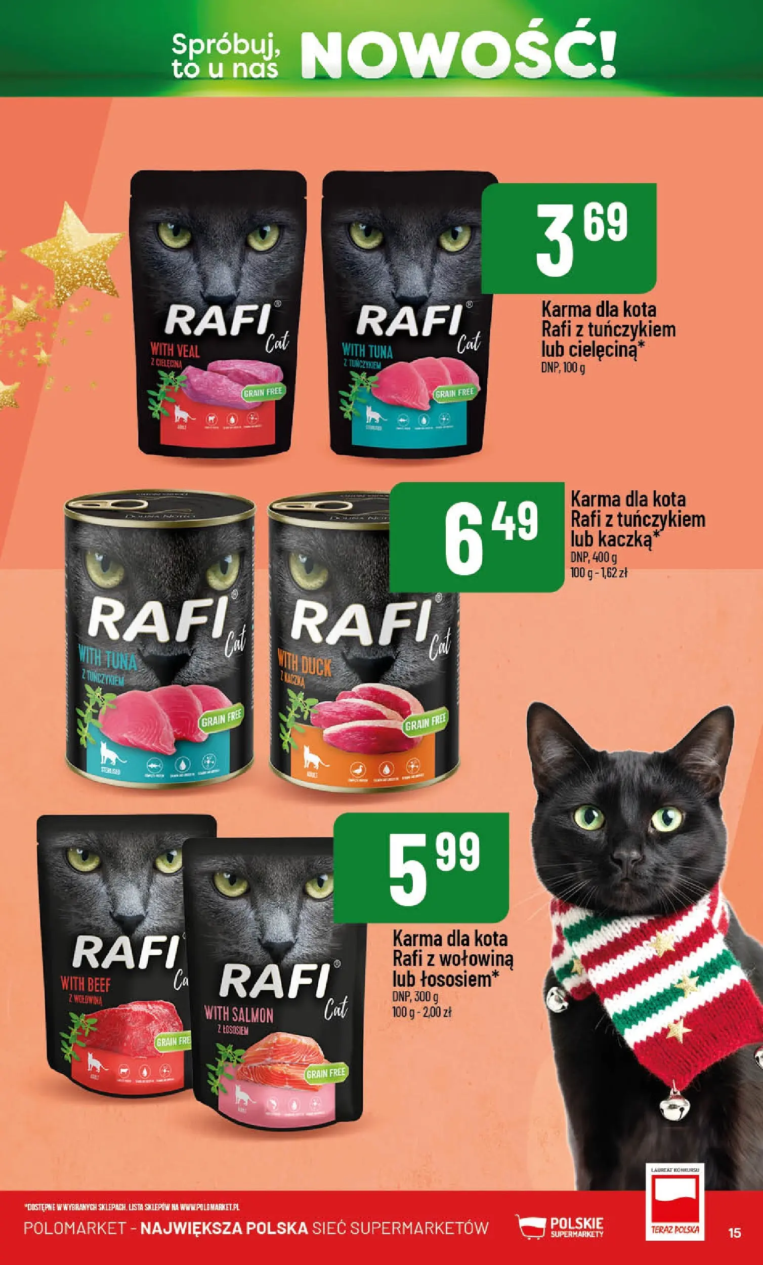 Nowa POLOmarket gazetka od jutra 01.12.2025 (PDF) | Strona: 15 | Produkty: Kaczka, Karma dla kota, Wołowina