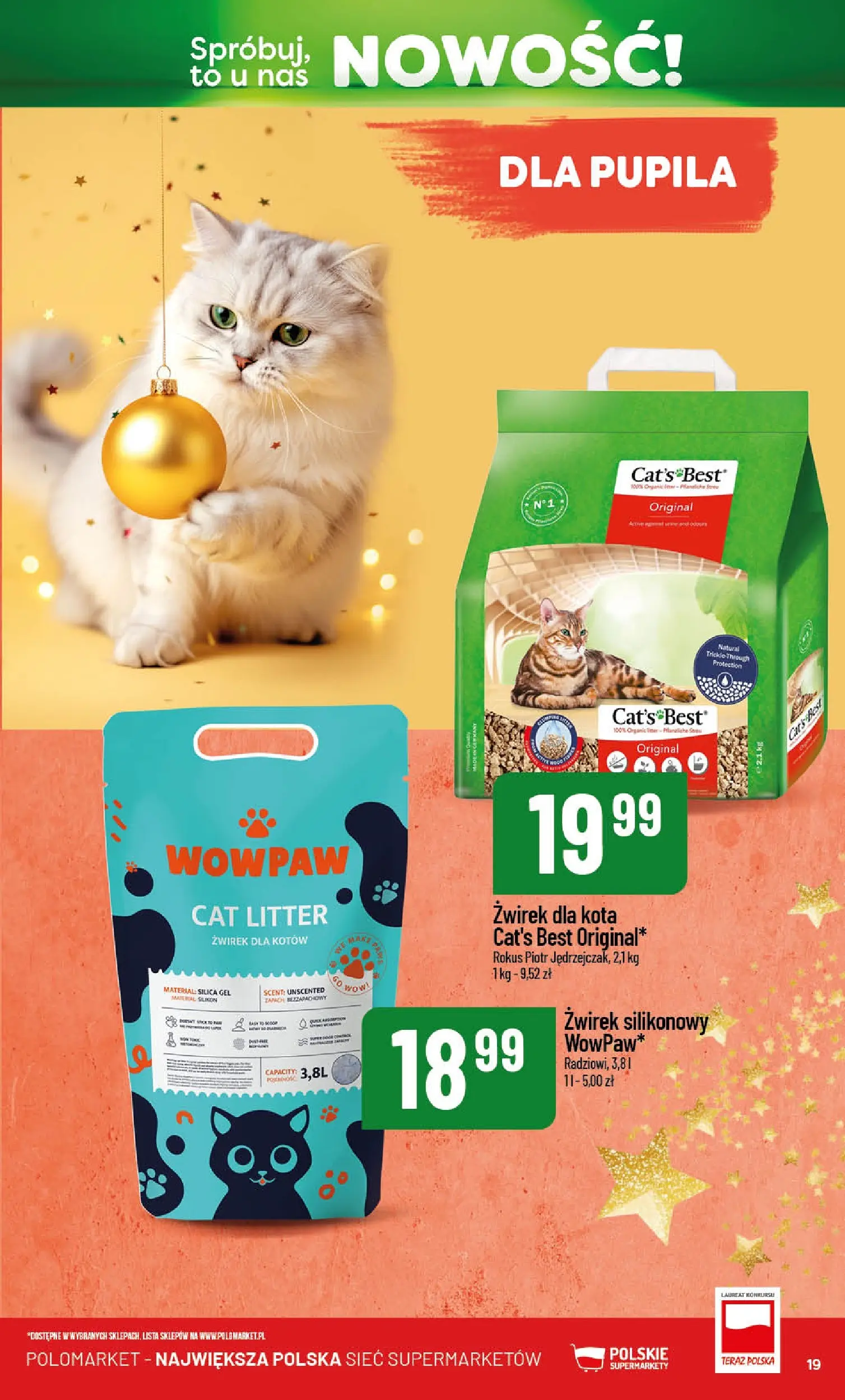 Nowa POLOmarket gazetka od jutra 01.12.2025 (PDF) | Strona: 19 | Produkty: Żwirek dla kota, Zapach