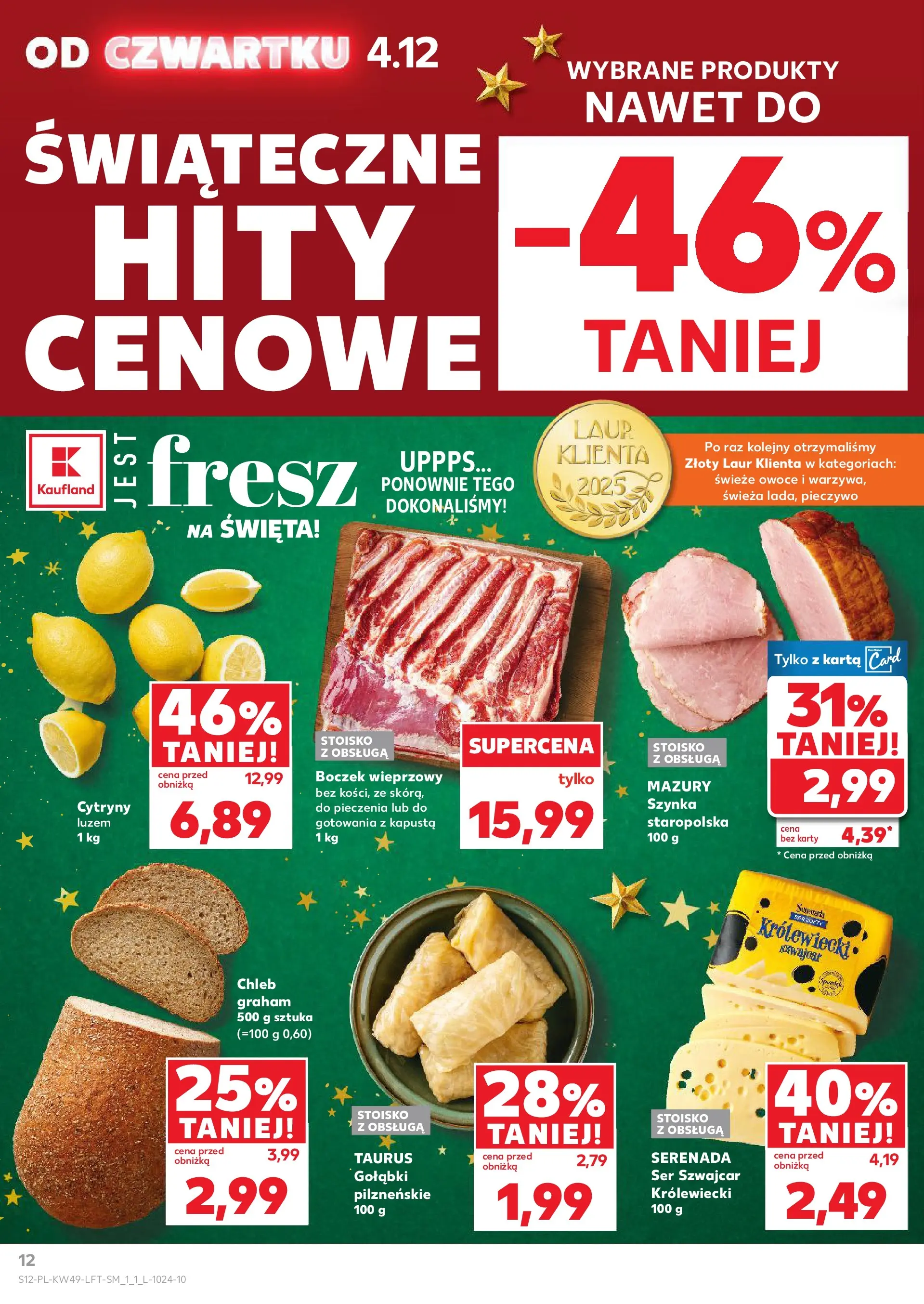 Kaufland gazetka od 04.12.2025 - od jutra PDF | Strona: 12 | Produkty: Szynka, Boczek, Ser, Owoce