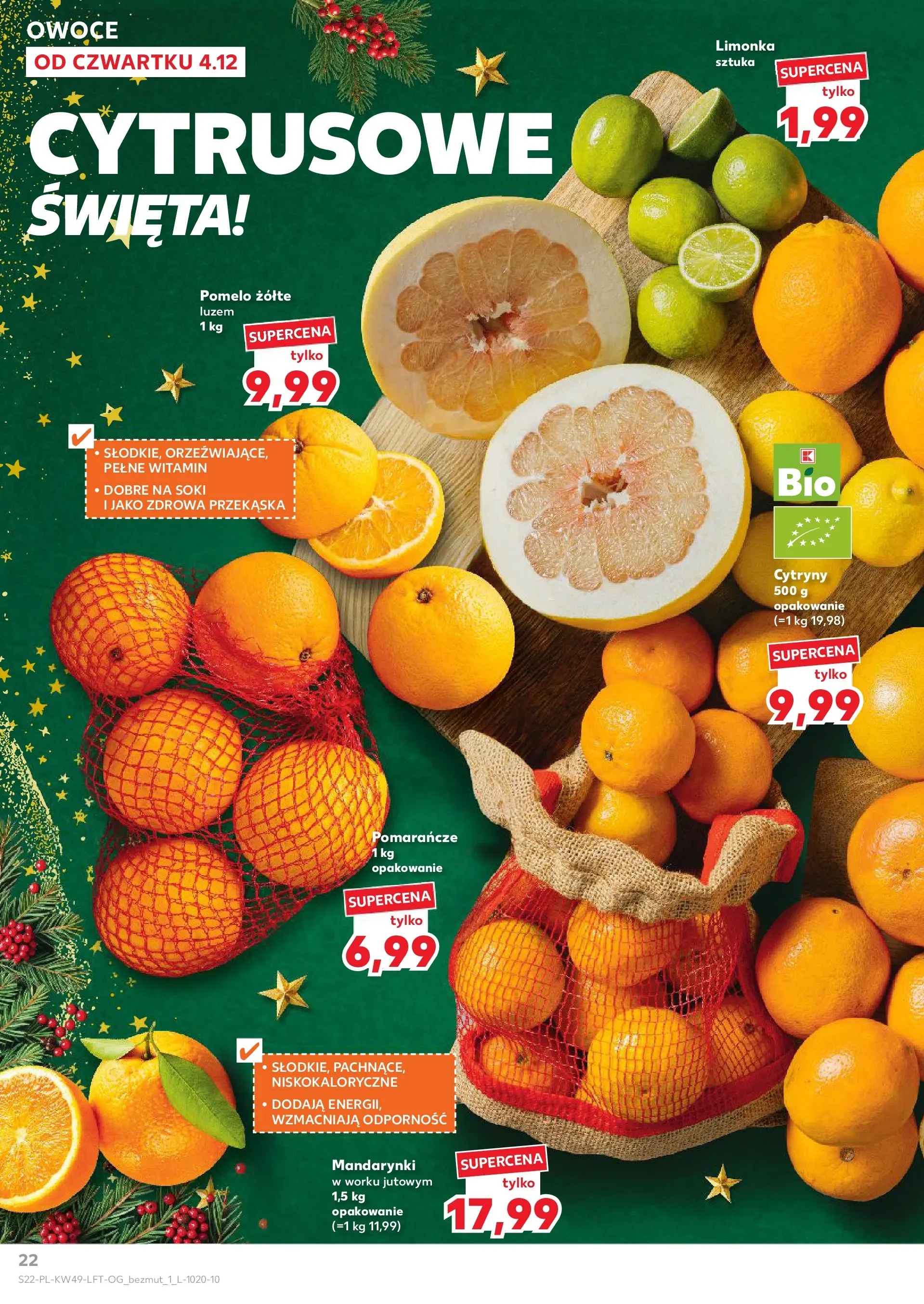 Kaufland gazetka od 04.12.2025 - od jutra PDF | Strona: 22 | Produkty: Limonka, Pomelo, Cytryny, Mandarynki