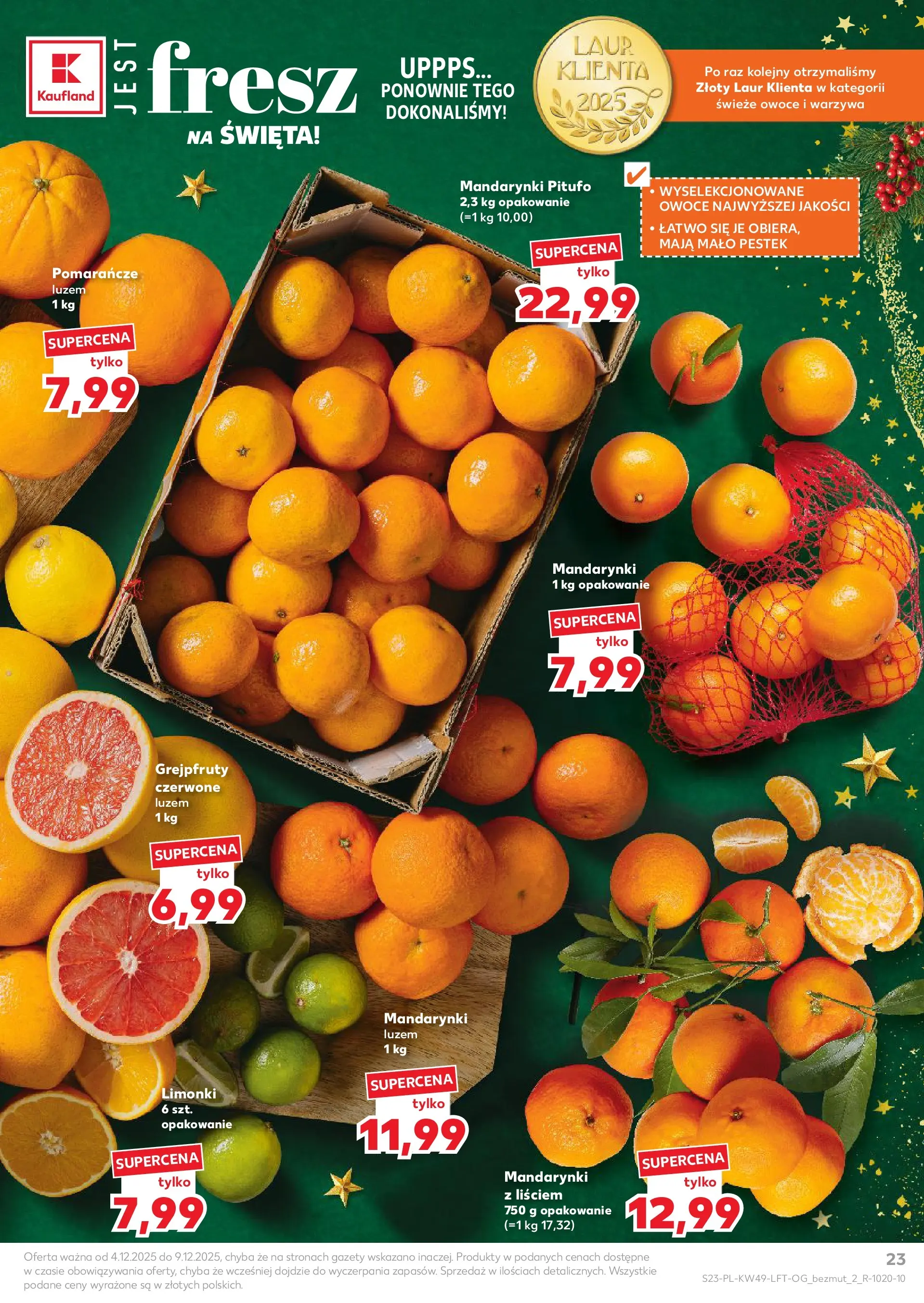 Kaufland gazetka od 04.12.2025 - od jutra PDF | Strona: 23 | Produkty: Pomarańcze, Mandarynki, Warzywa, Owoce