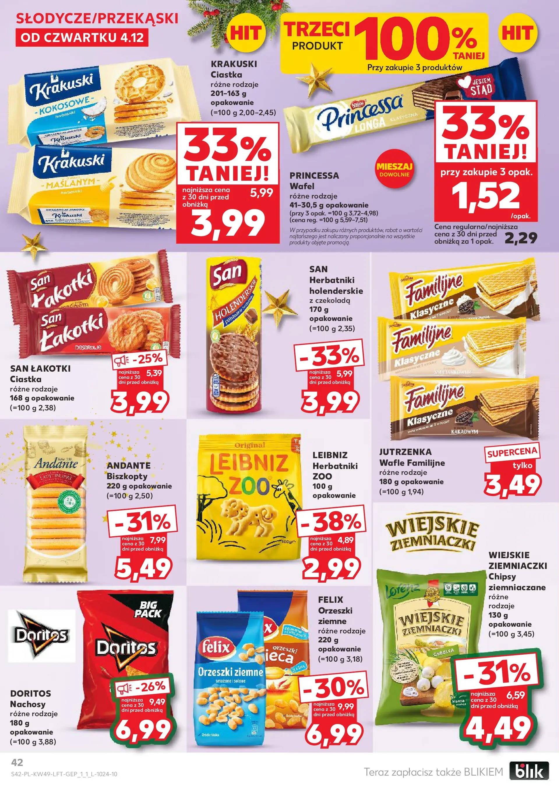 Kaufland gazetka od 04.12.2025 - od jutra PDF | Strona: 42 | Produkty: Chipsy, Wafle, Ziemniaczki, Czekolada