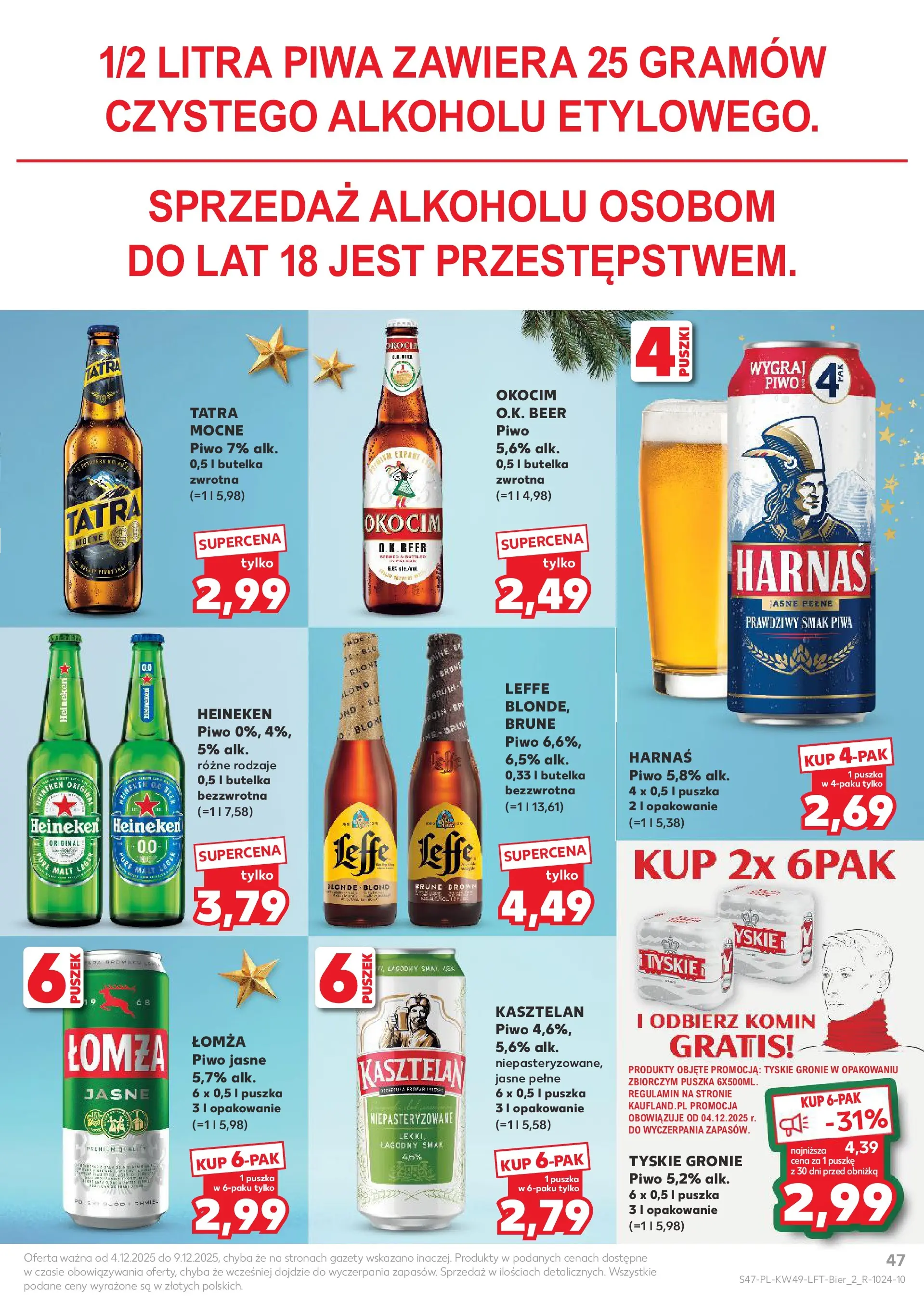 Kaufland gazetka od 04.12.2025 - od jutra PDF | Strona: 47 | Produkty: Tyskie, Harnaś, Piwo, Heineken