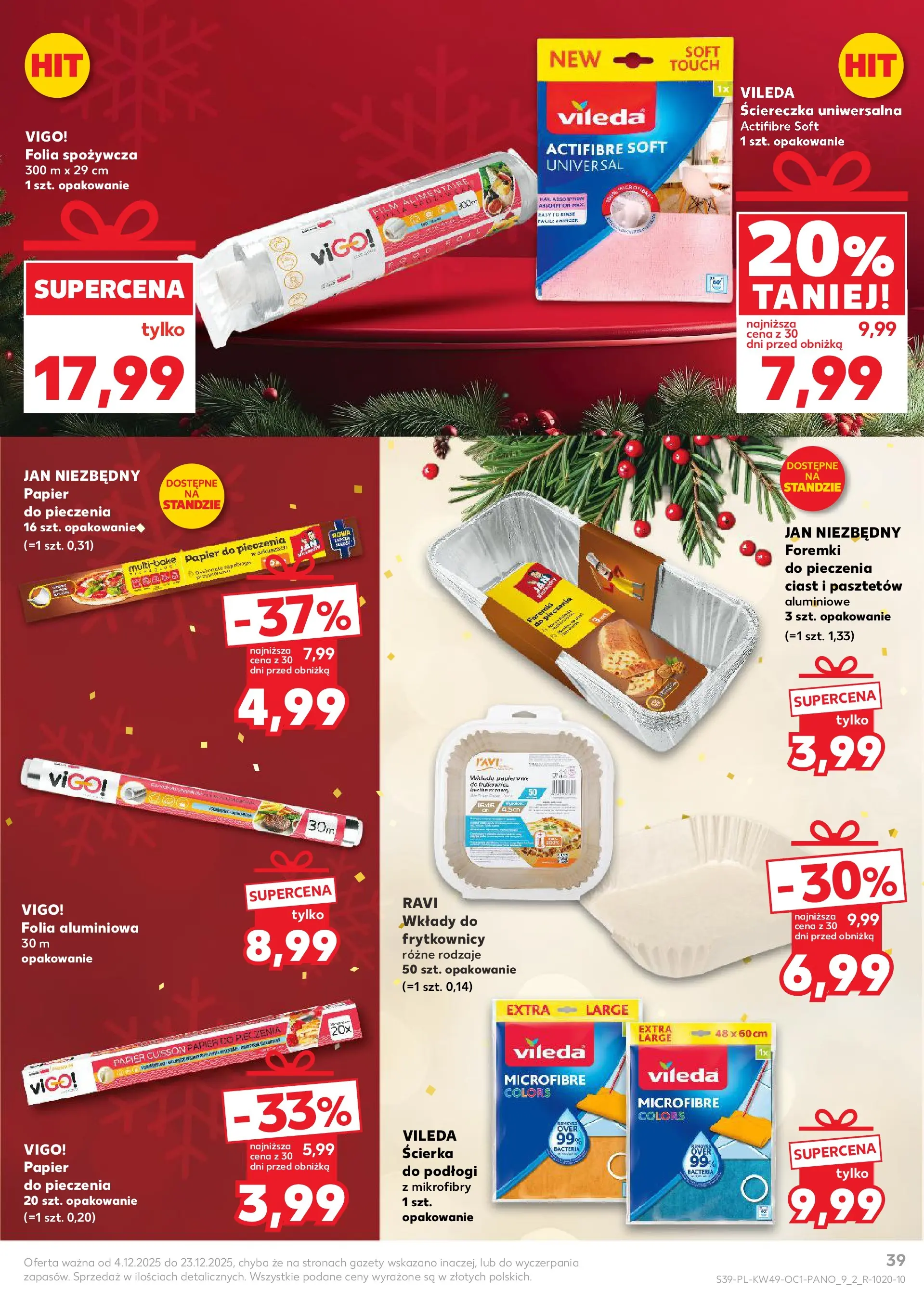 Kaufland gazetka - Drogeria od 04.12.2025 - od jutra PDF | Strona: 39 | Produkty: Folia spożywcza, Papier do pieczenia, Vileda