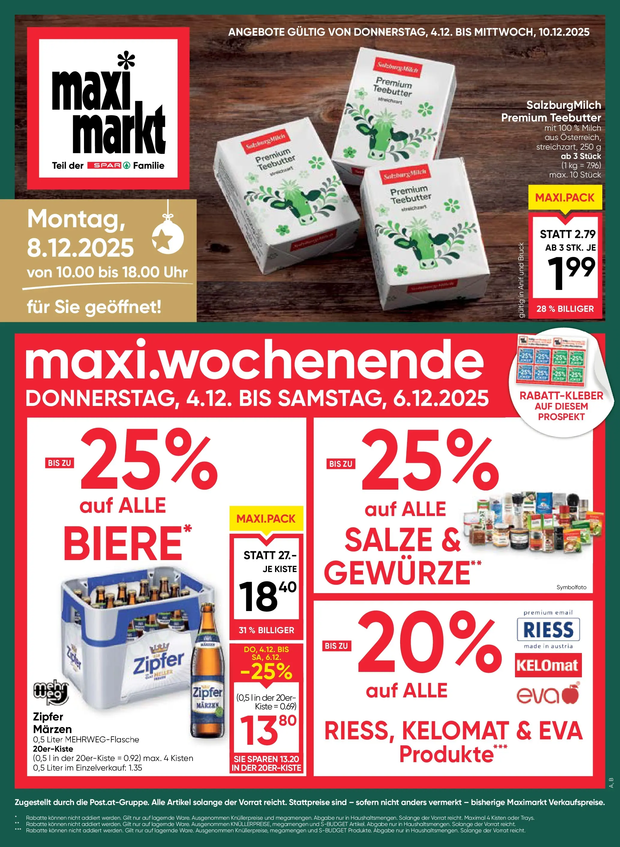 Maximarkt Anif von 04.12.2025 - Aktuelle Angebote | Seite: 1 | Produkte: Gewürze, Uhr, Milch