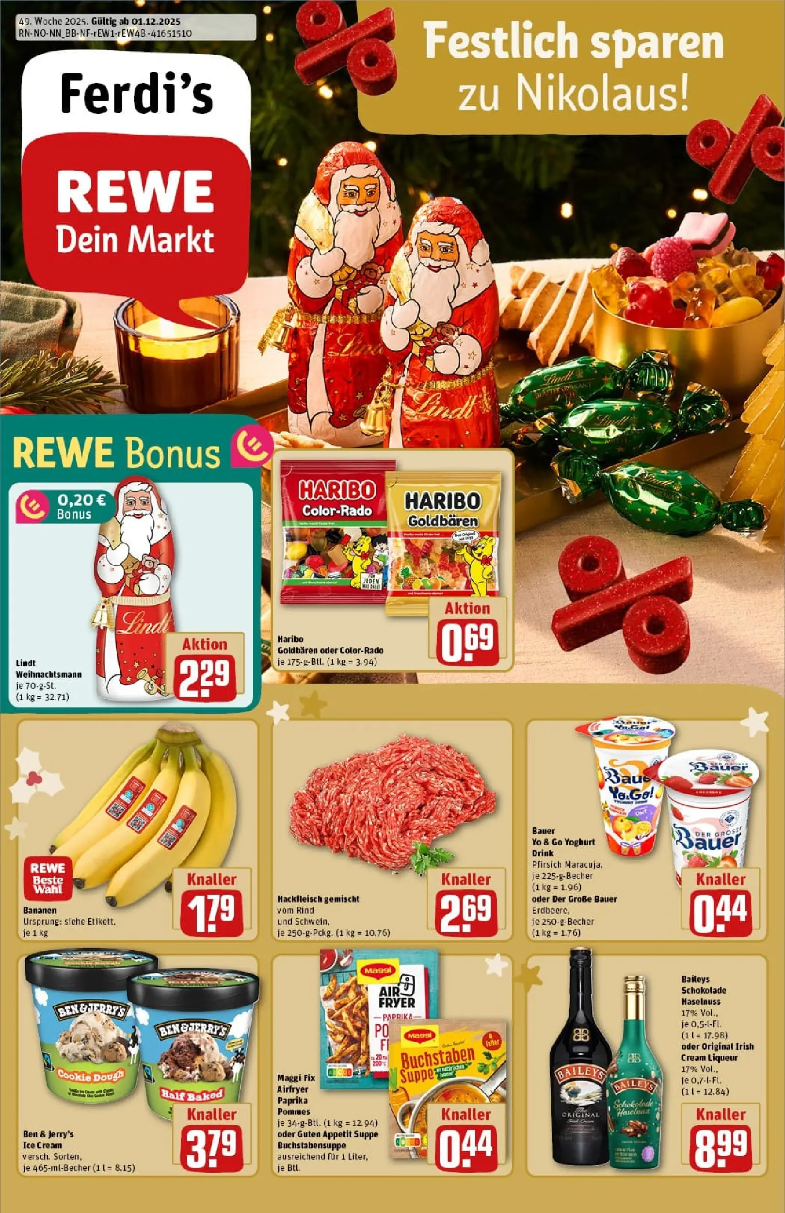 REWE Prospekt ab 01.12.2025 zum Blättern » Angebote | Seite: 1 | Produkte: Maggi, Haribo, Pfirsich, Lindt