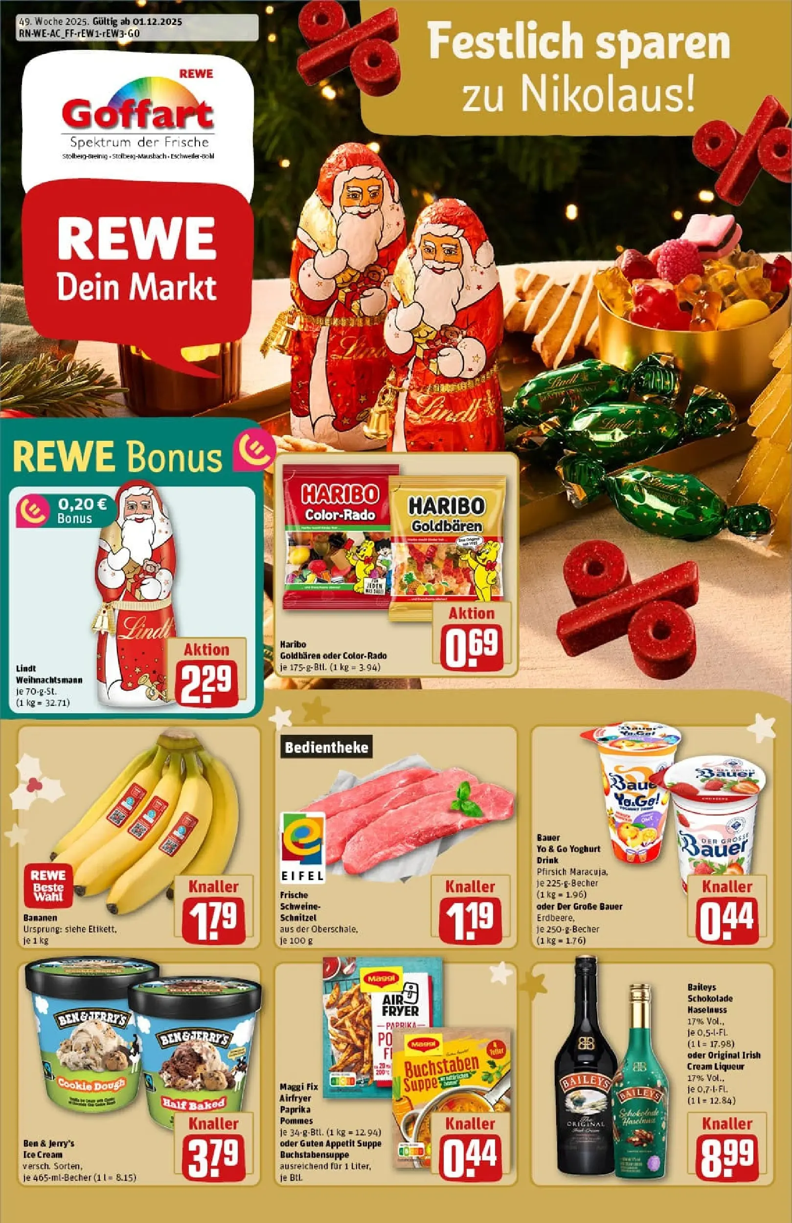 REWE Prospekt ab 01.12.2025 zum Blättern » Angebote | Seite: 1 | Produkte: Maggi, Haribo, Bananen, Maggi fix