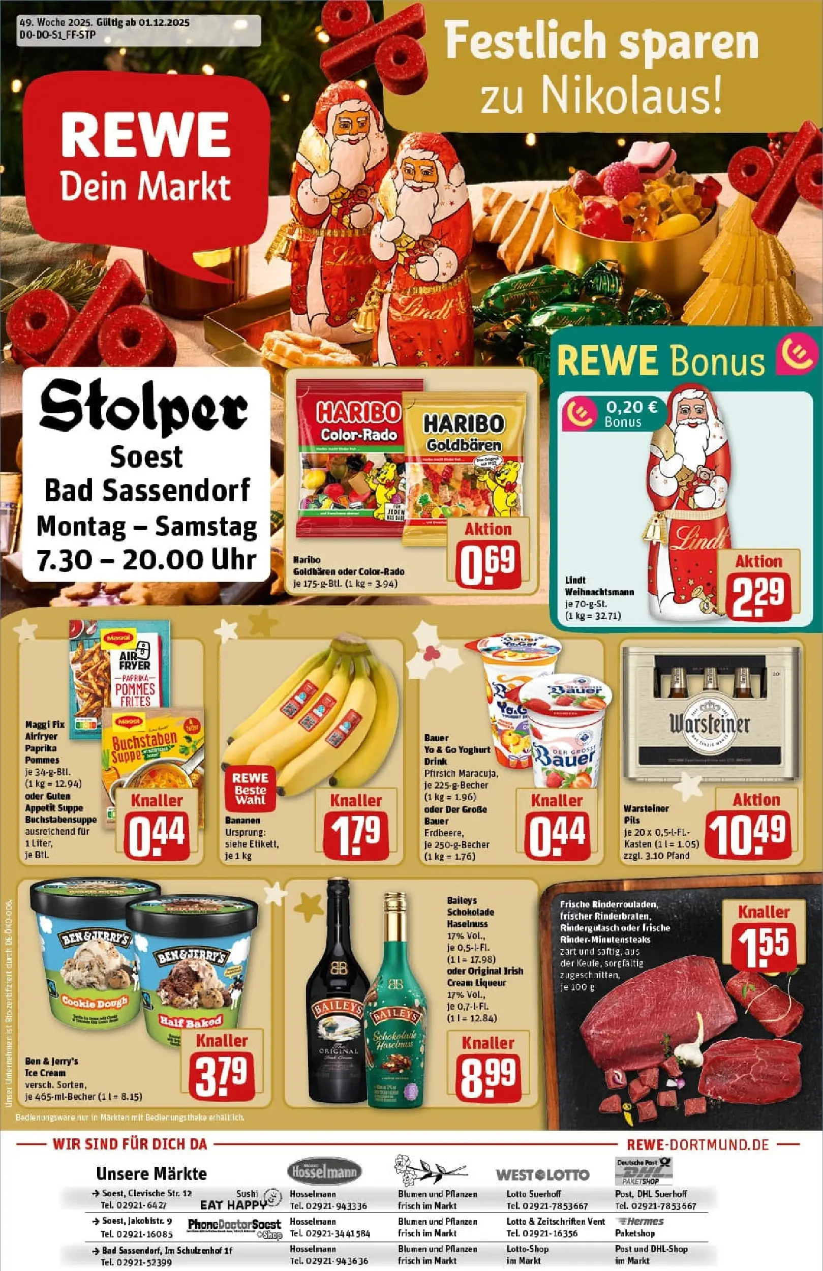 REWE Prospekt ab 01.12.2025 zum Blättern » Angebote | Seite: 1 | Produkte: Pommes, Ben & Jerry's, Paprika, Lindt