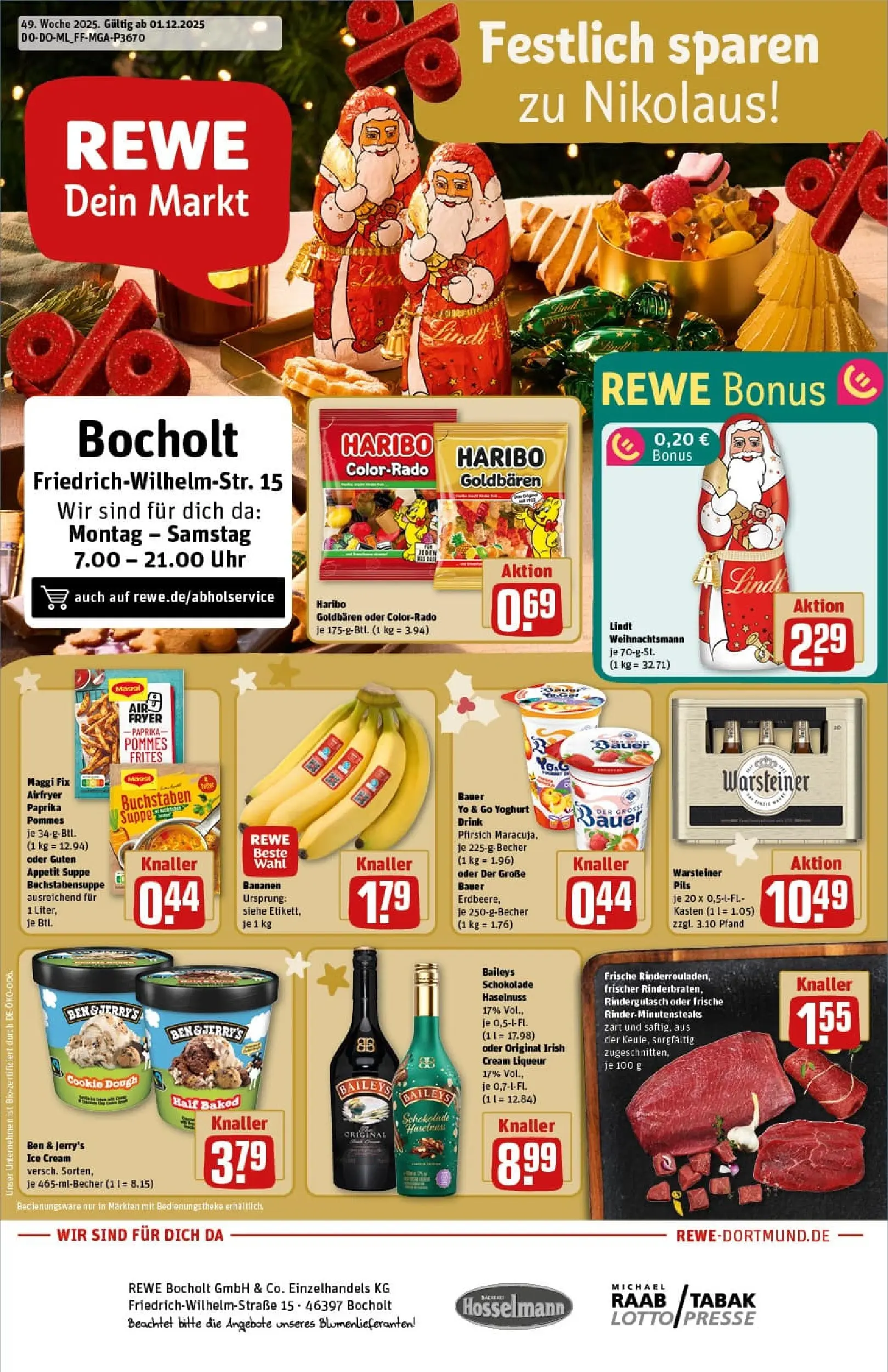 REWE Prospekt ab 01.12.2025 zum Blättern » Angebote | Seite: 1 | Produkte: Pommes, Warsteiner, Maggi fix, Uhr