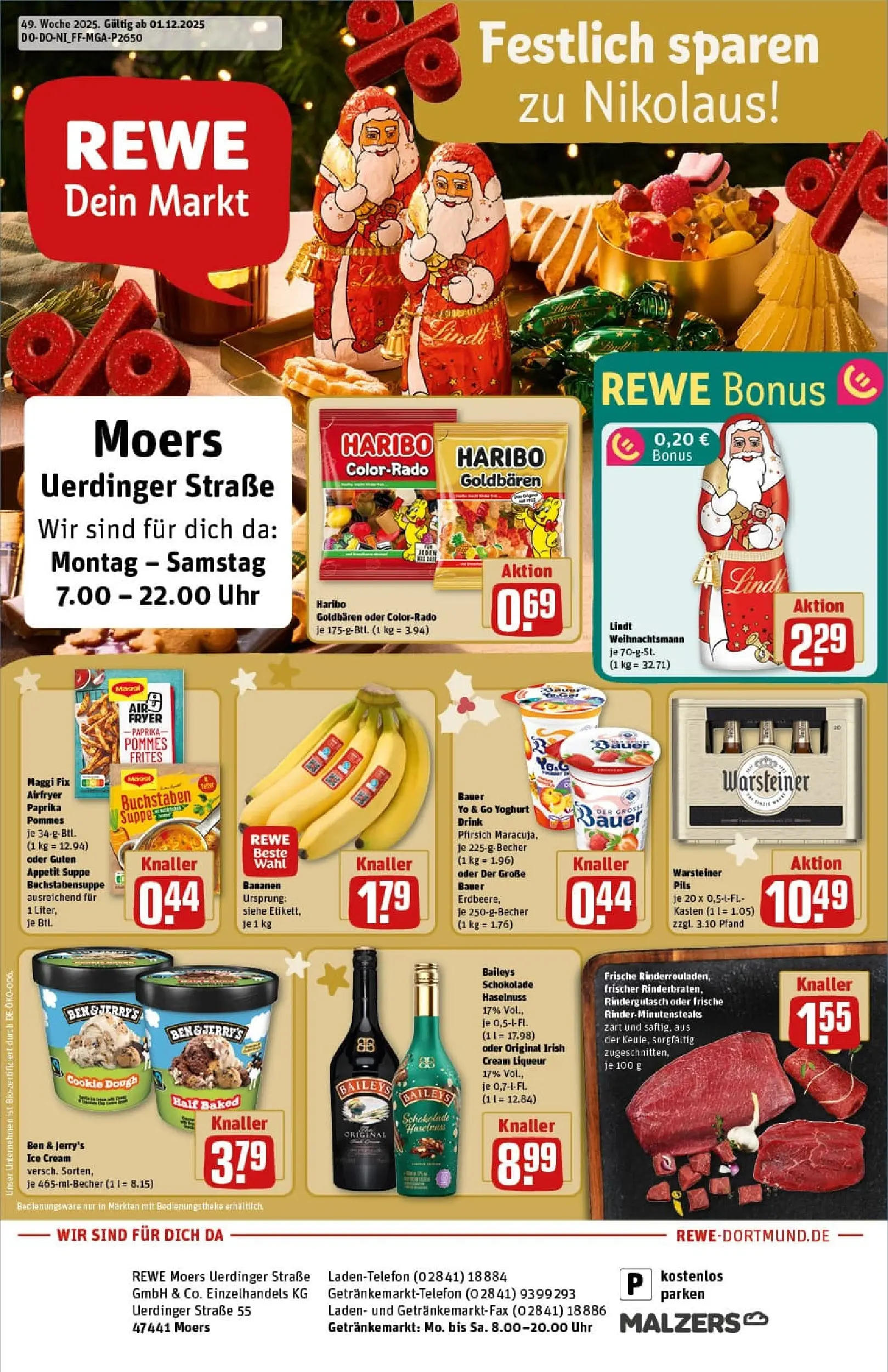 REWE Prospekt ab 01.12.2025 zum Blättern » Angebote | Seite: 1 | Produkte: Haribo, Pfirsich, Maggi fix, Uhr