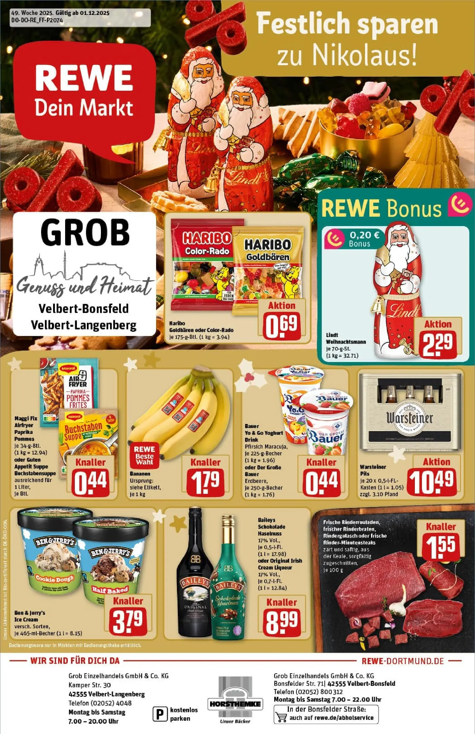 REWE Prospekt ab 01.12.2025 zum Blättern » Angebote | Seite: 1 | Produkte: Paprika, Pfirsich, Baileys, Lindt