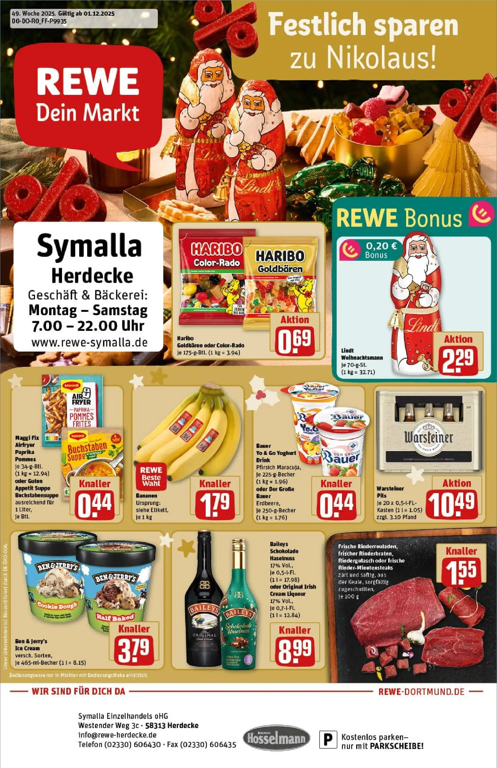REWE Prospekt ab 01.12.2025 zum Blättern » Angebote | Seite: 1 | Produkte: Pils, Bananen, Maggi fix, Baileys