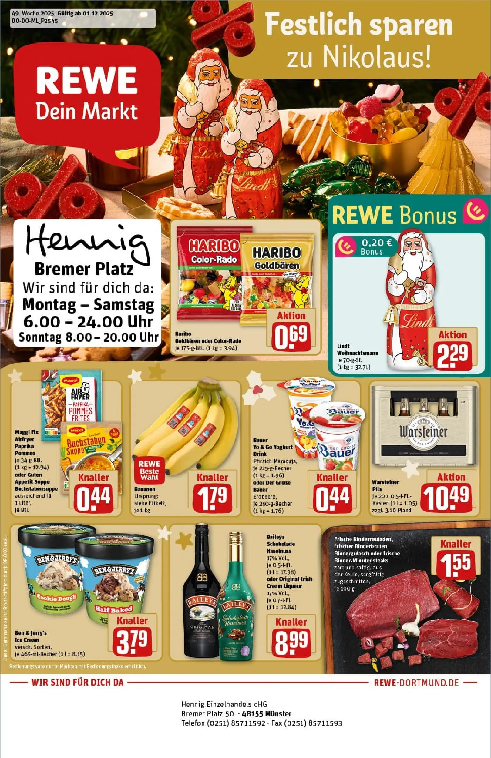 REWE Prospekt ab 01.12.2025 zum Blättern » Angebote | Seite: 1 | Produkte: Maggi, Bananen, Warsteiner, Maggi fix