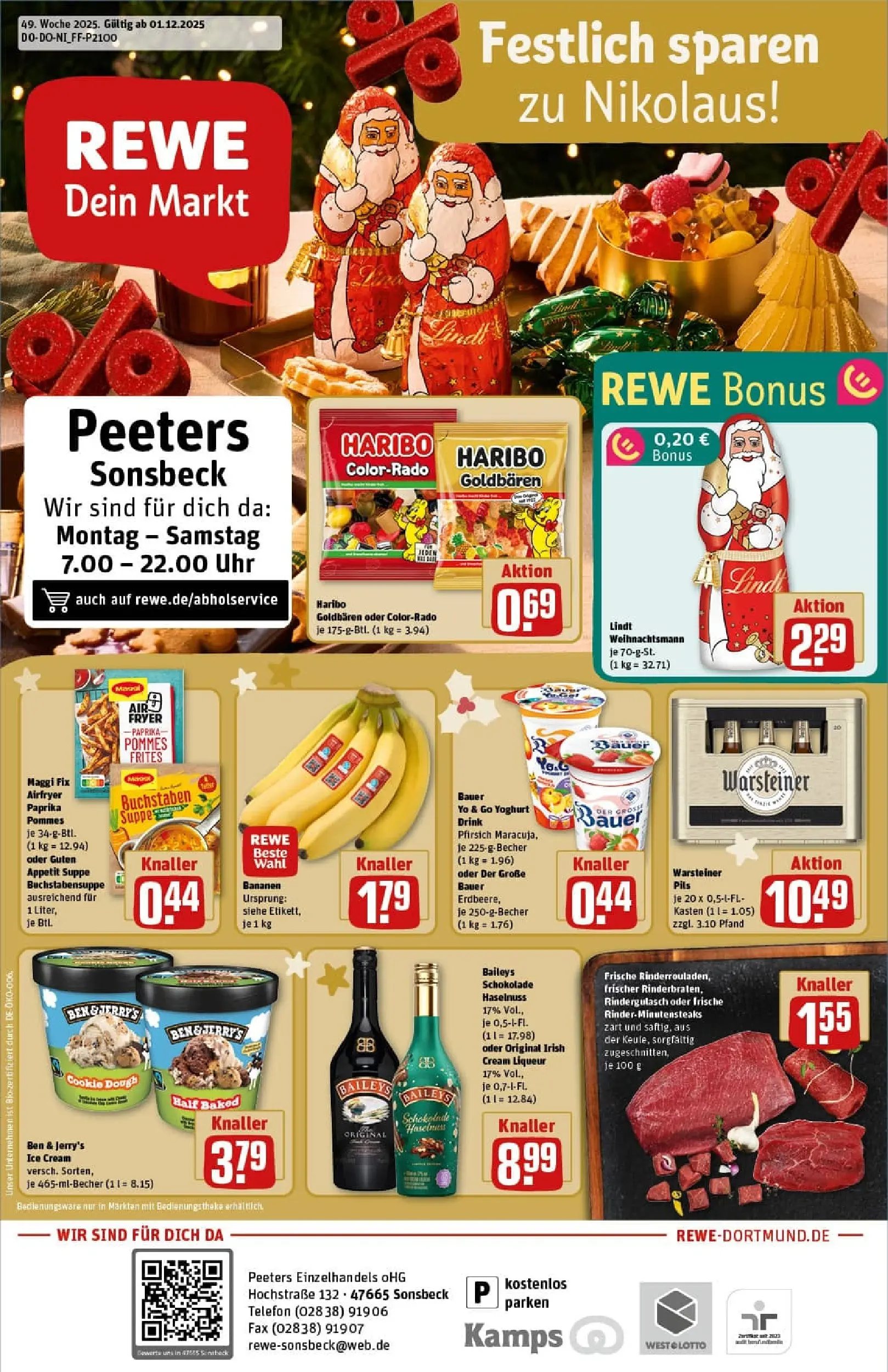 REWE Prospekt ab 01.12.2025 zum Blättern » Angebote | Seite: 1 | Produkte: Paprika, Maggi fix, Lindt, Telefon