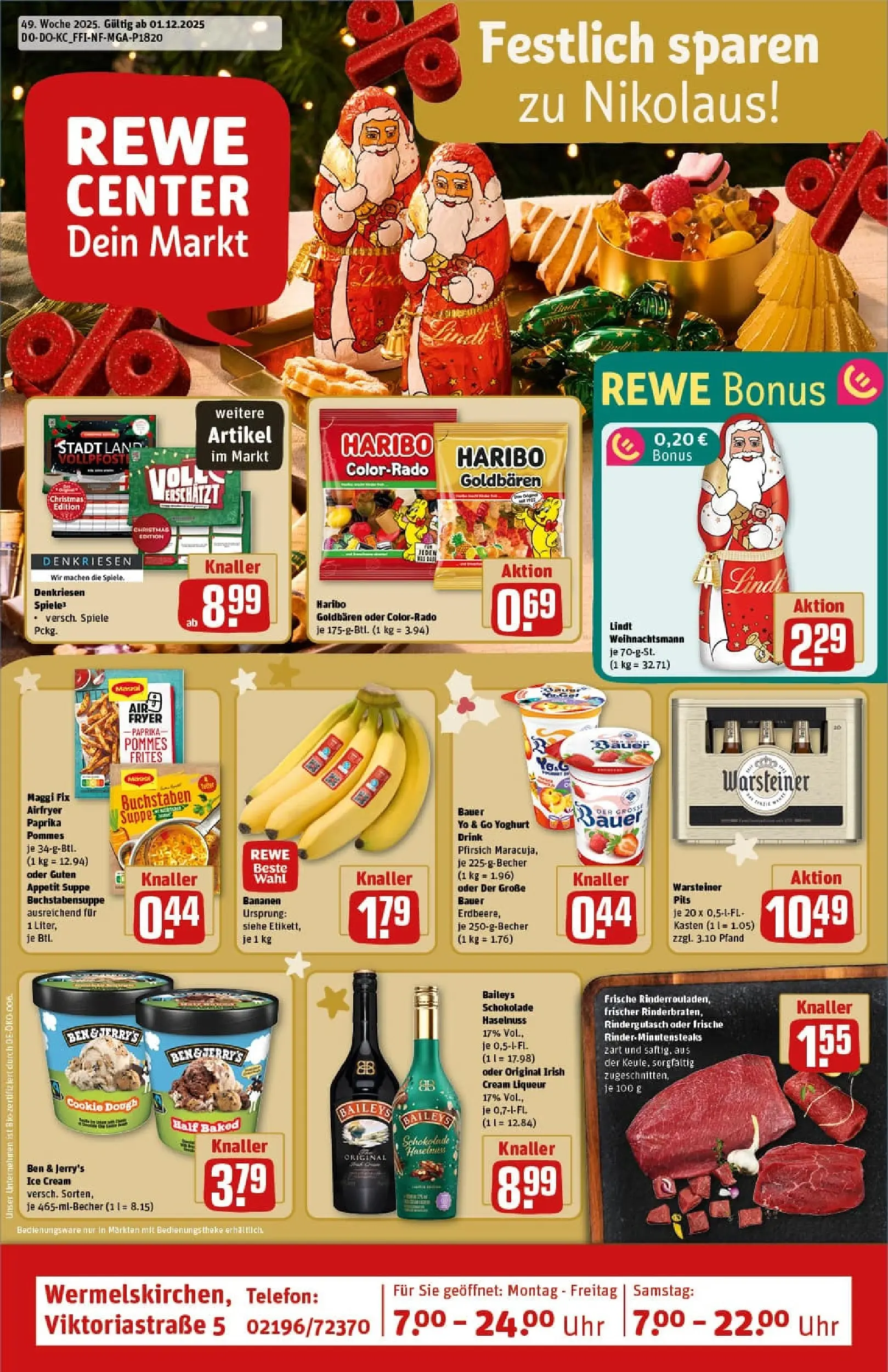 REWE Prospekt ab 01.12.2025 zum Blättern » Angebote | Seite: 1 | Produkte: Maggi, Pommes frites, Baileys, Telefon
