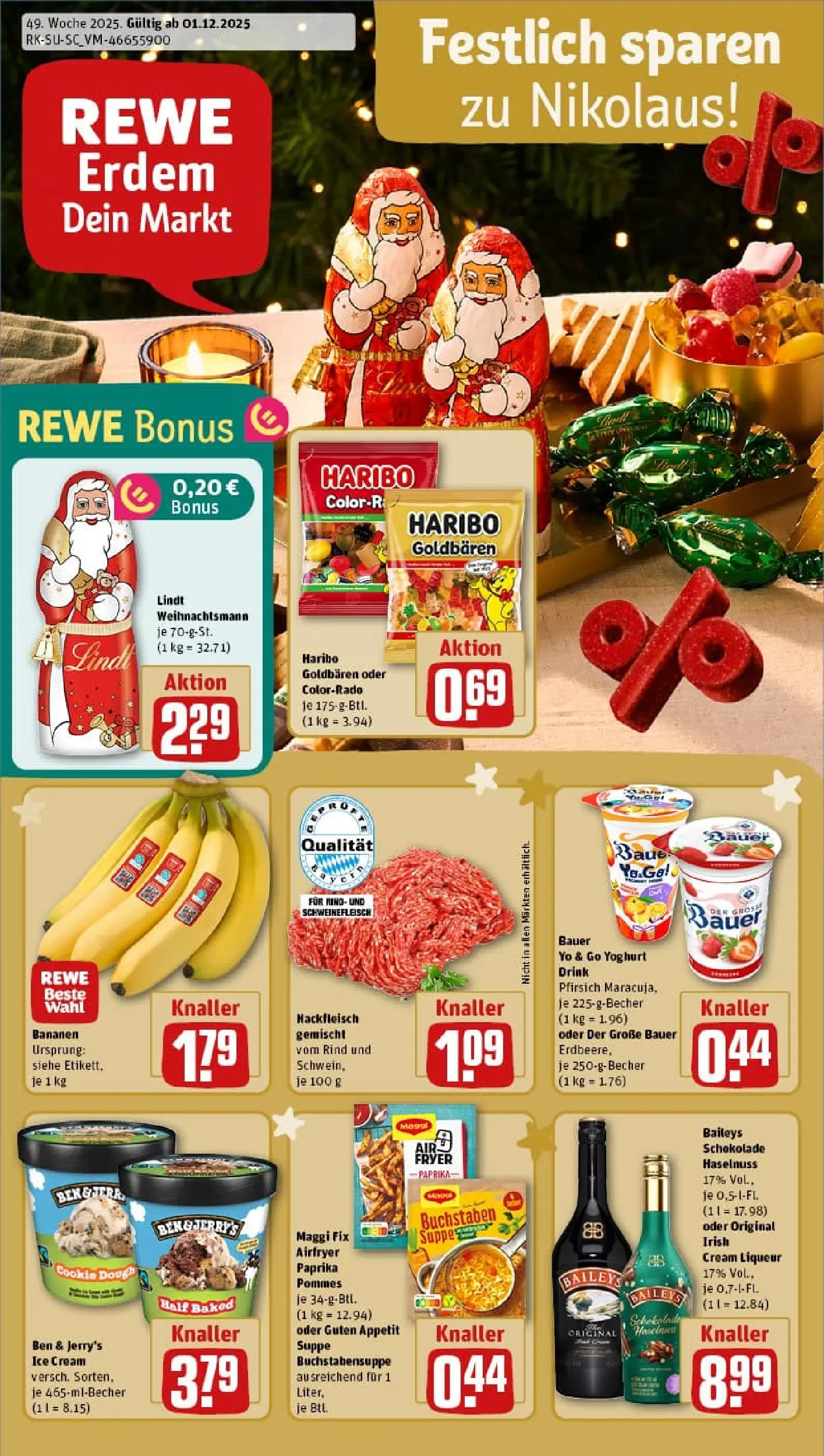 REWE Prospekt ab 01.12.2025 zum Blättern » Angebote | Seite: 1 | Produkte: Maggi, Bananen, Pfirsich, Lindt