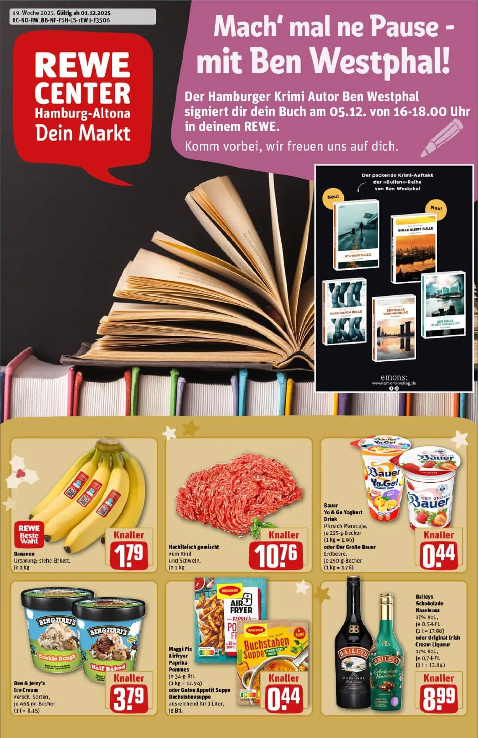 REWE Prospekt ab 01.12.2025 zum Blättern » Angebote | Seite: 1 | Produkte: Schokolade, Pommes, Pfirsich, Baileys