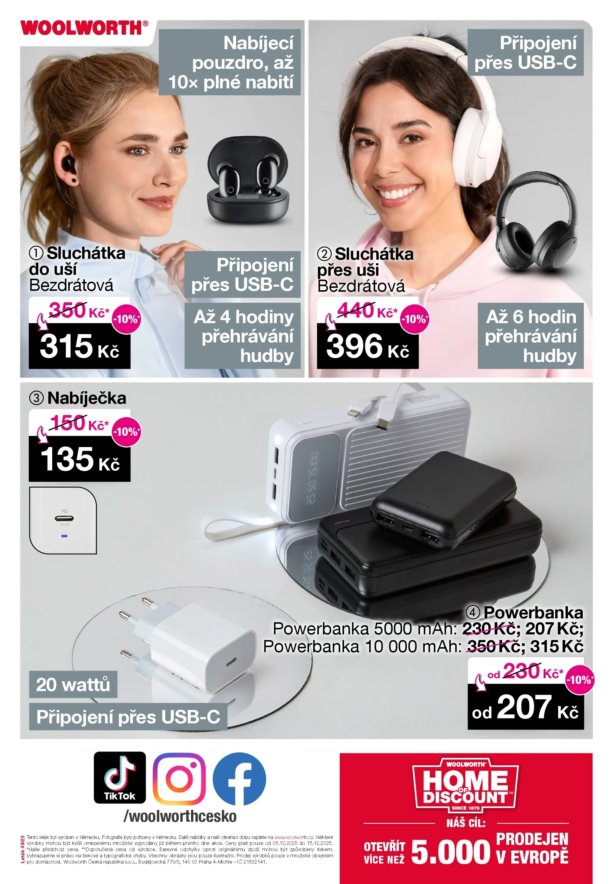 Woolworth leták - Třebíč, Třinec, Žatec od 05.12.2025 - akční nabídka | Strana: 21 | Produkty: Hodiny, Powerbanka, Sluchátka