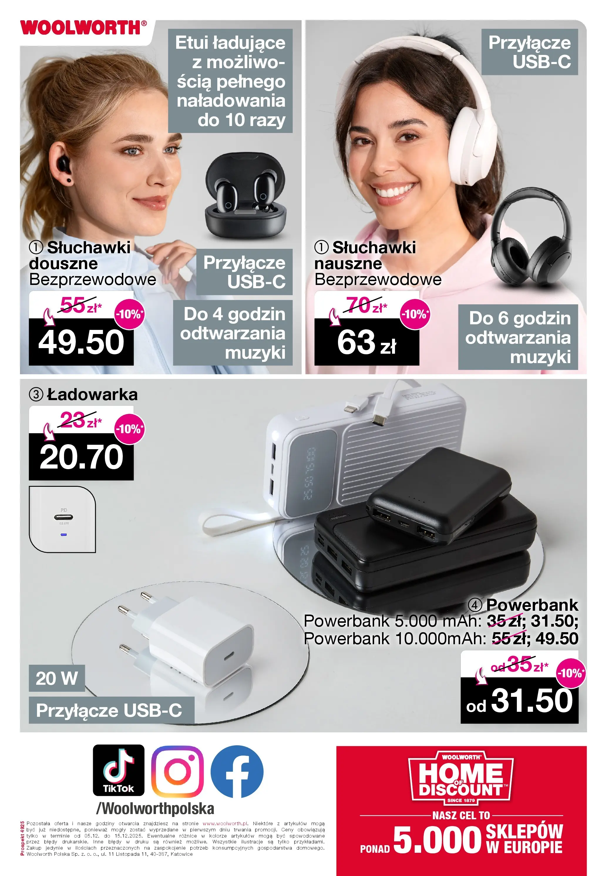 Woolworth - Woolworth: Cotygodniowe oferty od (04.12.2025 - 15.12.2025) | Strona: 21 | Produkty: Słuchawki, Ładowarka, Powerbank