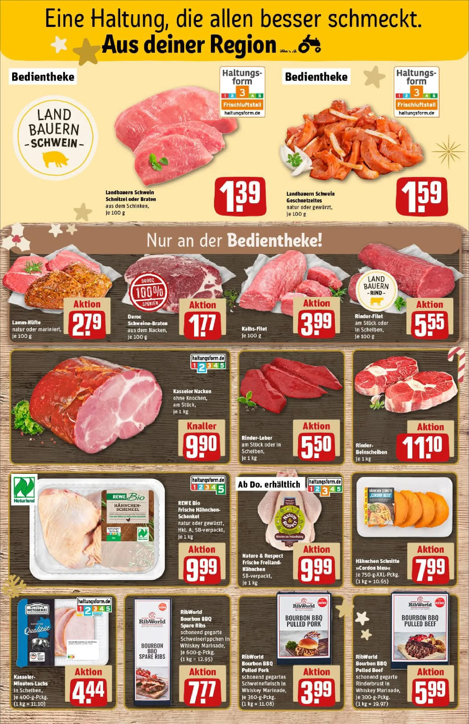REWE Prospekt ab 07.12.2025 zum Blättern » Angebote | Seite: 8 | Produkte: Hahnchen, Schnitzel, Schweinefleisch, Bourbon