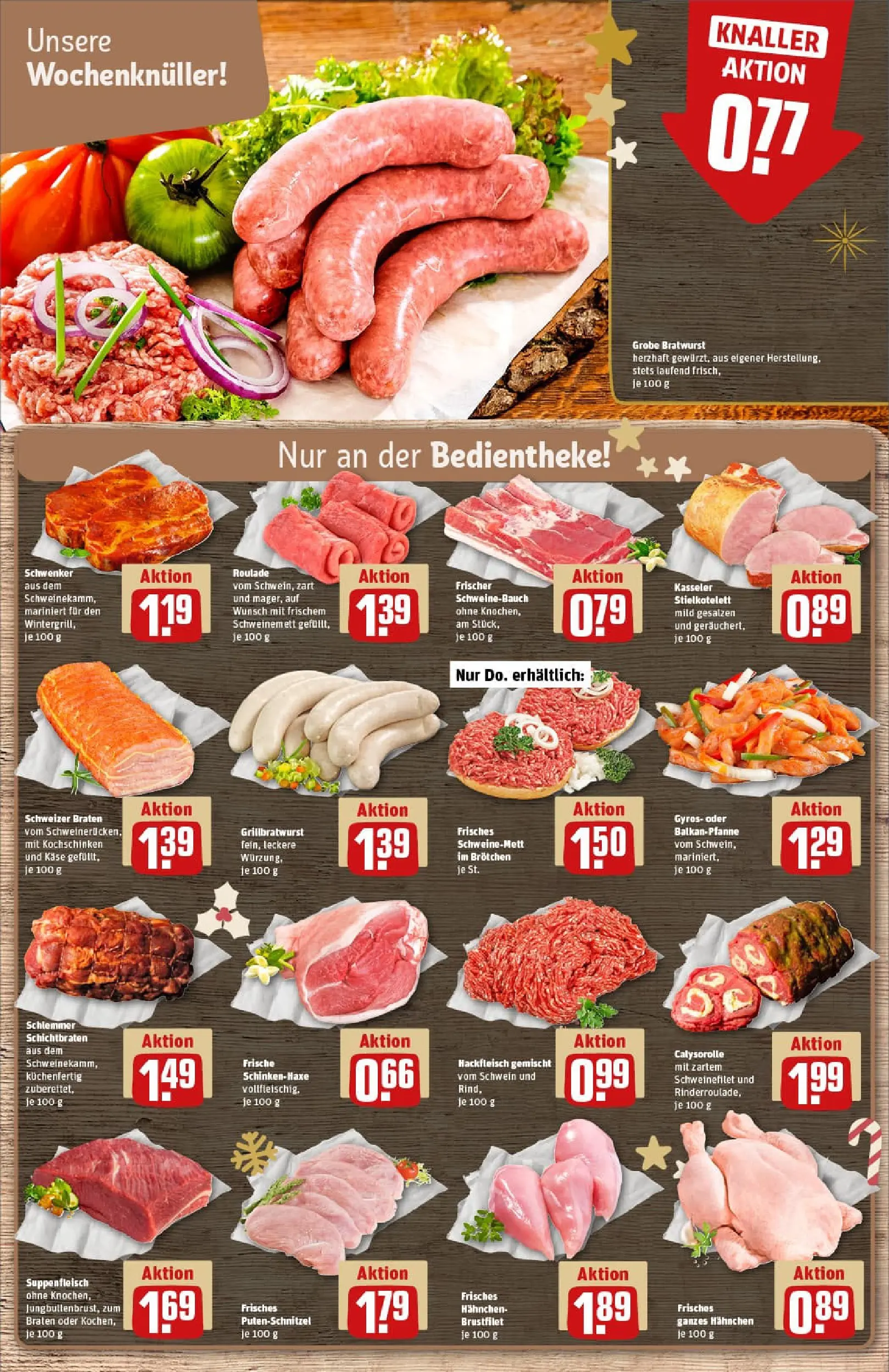 REWE Prospekt ab 07.12.2025 zum Blättern » Angebote | Seite: 8 | Produkte: Bratwurst, Putenschnitzel, Suppenfleisch, Hackfleisch