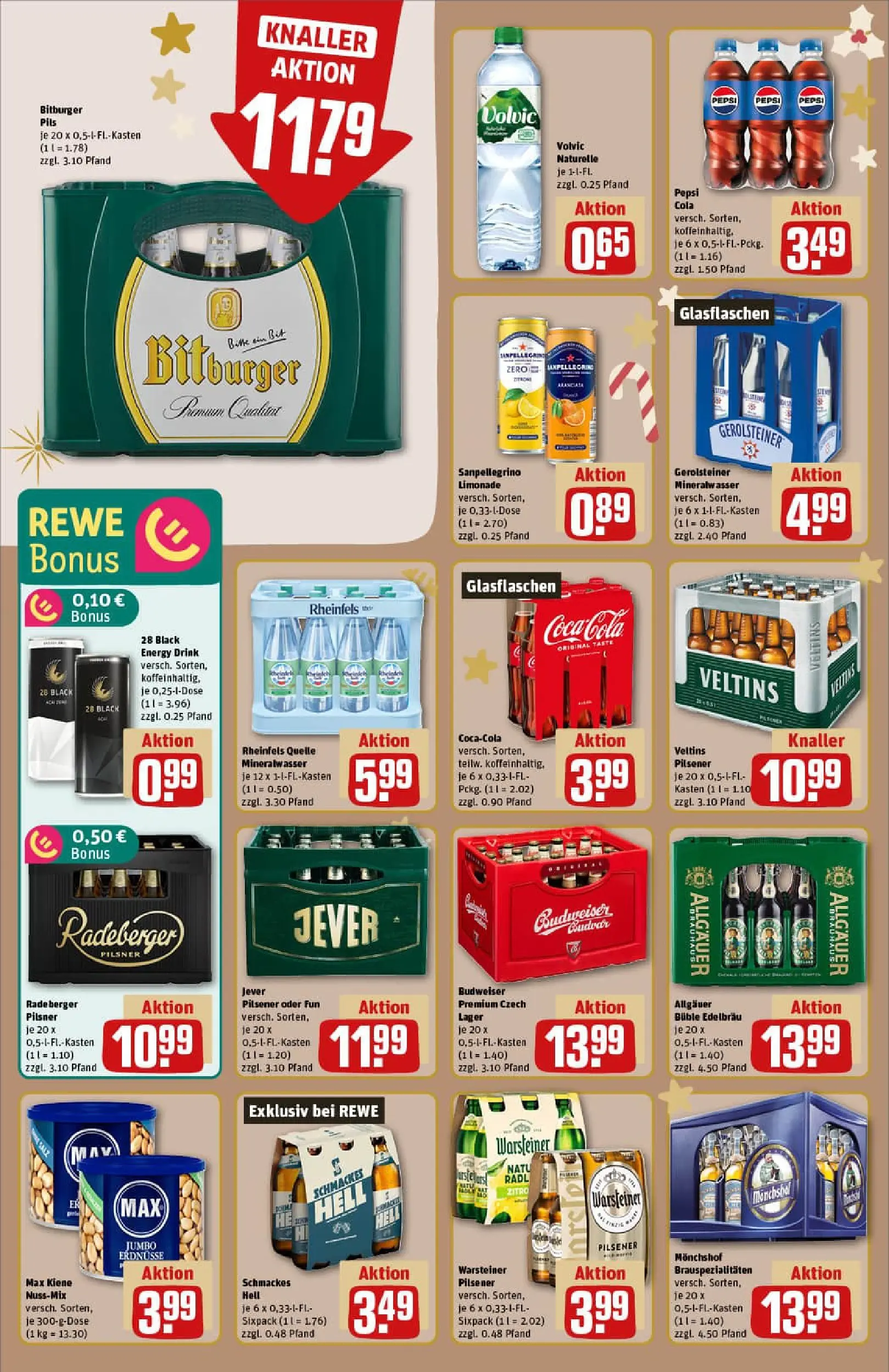 REWE Prospekt ab 07.12.2025 zum Blättern » Angebote | Seite: 14 | Produkte: Pils, Budweiser, Veltins, Gerolsteiner