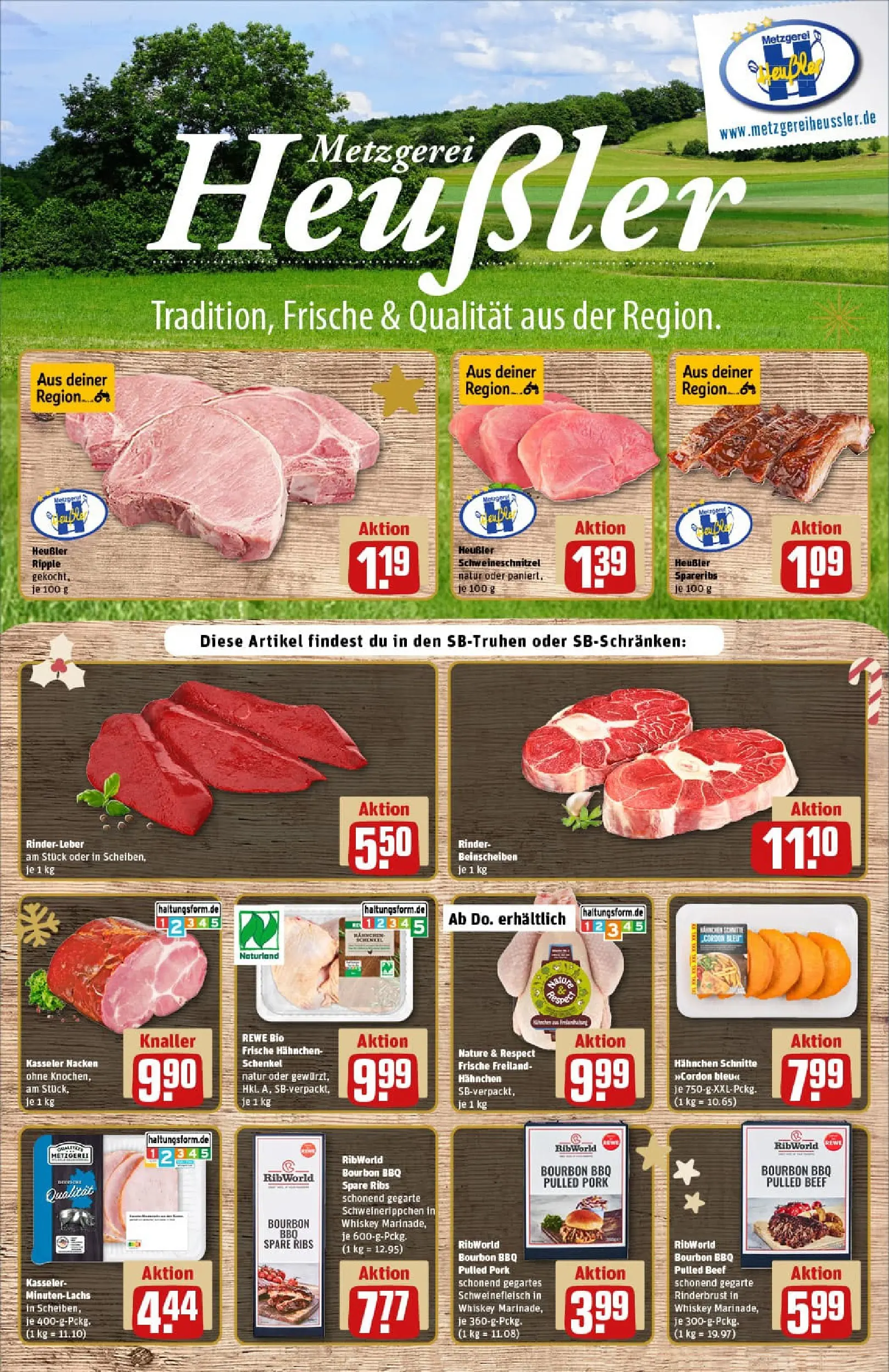 REWE Prospekt ab 07.12.2025 zum Blättern » Angebote | Seite: 8 | Produkte: Hahnchen, Spare ribs, Bourbon, Whiskey