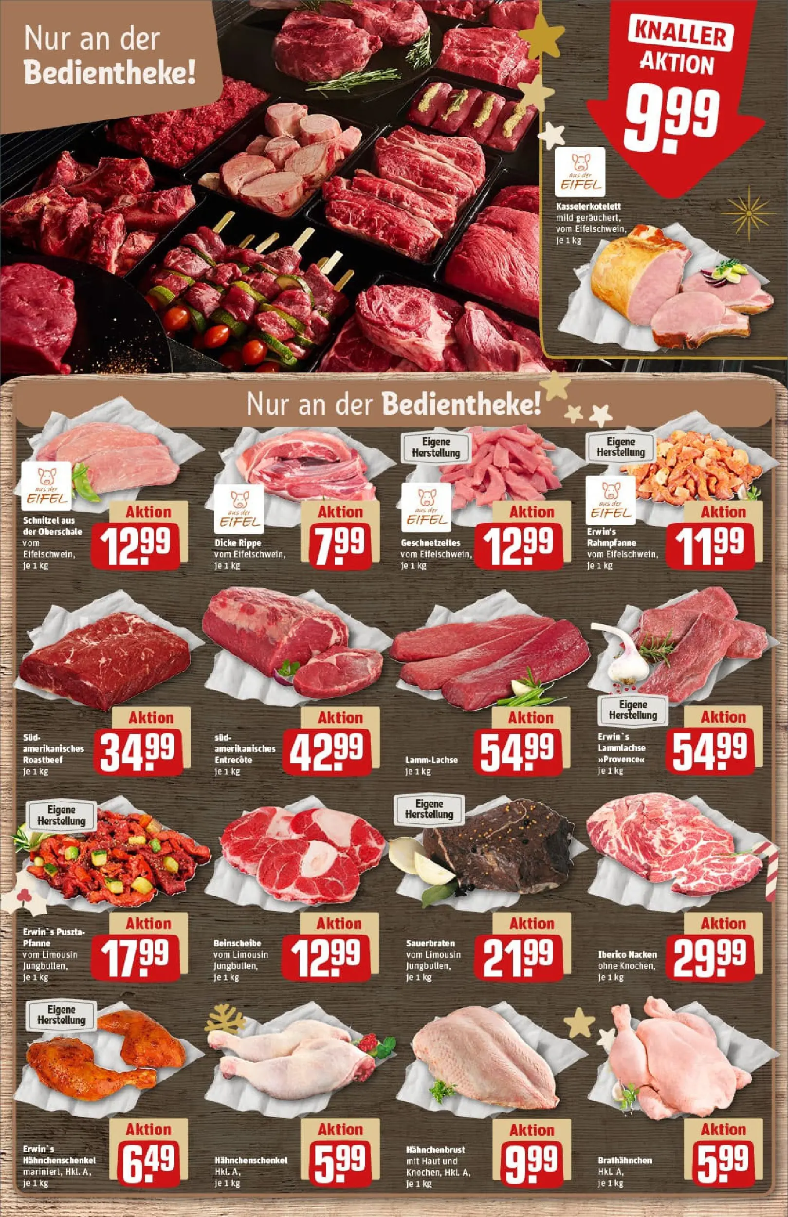 REWE Prospekt ab 07.12.2025 zum Blättern » Angebote | Seite: 8 | Produkte: Hahnchenschenkel, Entrecote, Schnitzel, Roastbeef