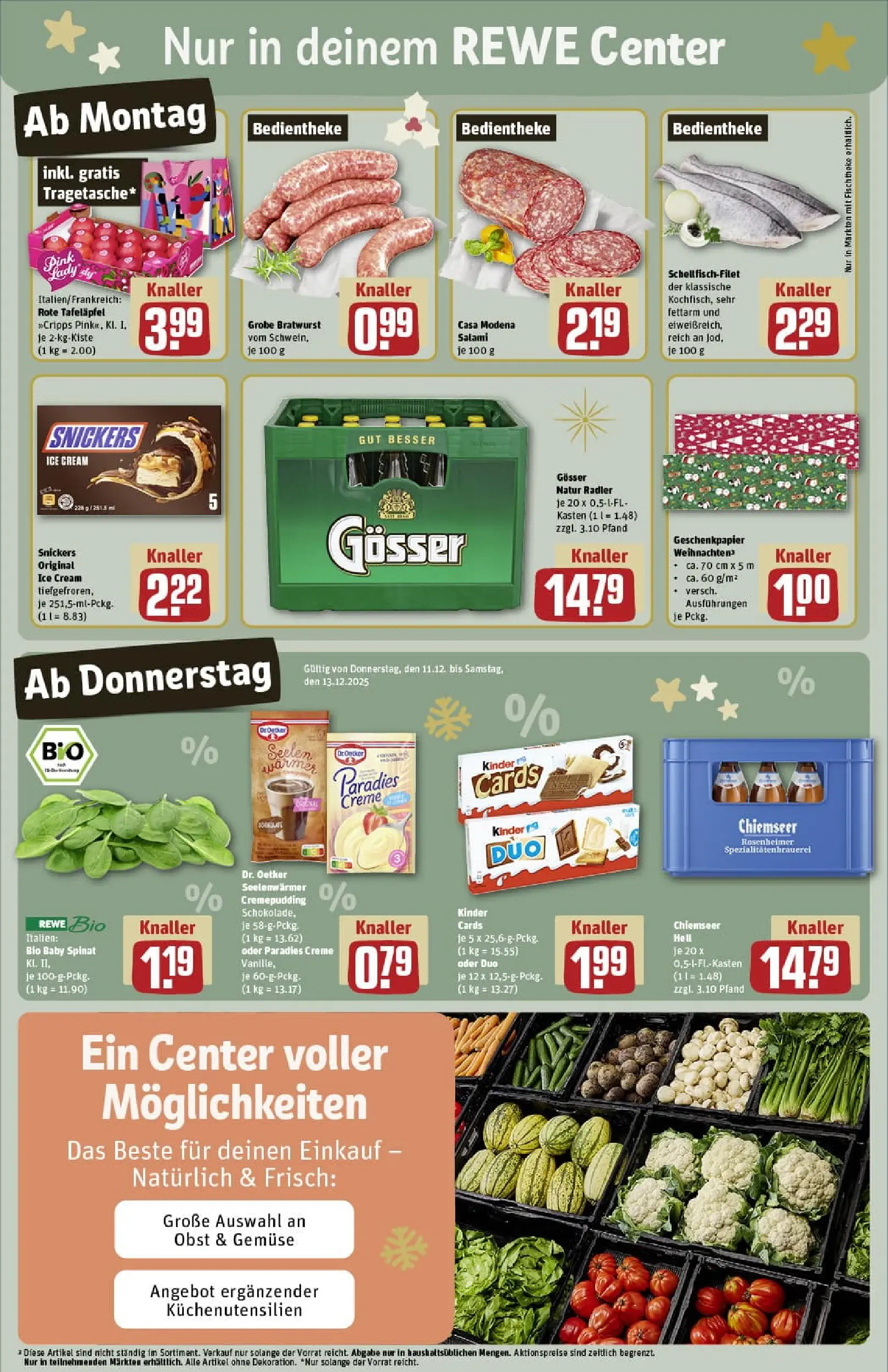 REWE Prospekt ab 07.12.2025 zum Blättern » Angebote | Seite: 3 | Produkte: Schokolade, Bratwurst, Creme, Obst