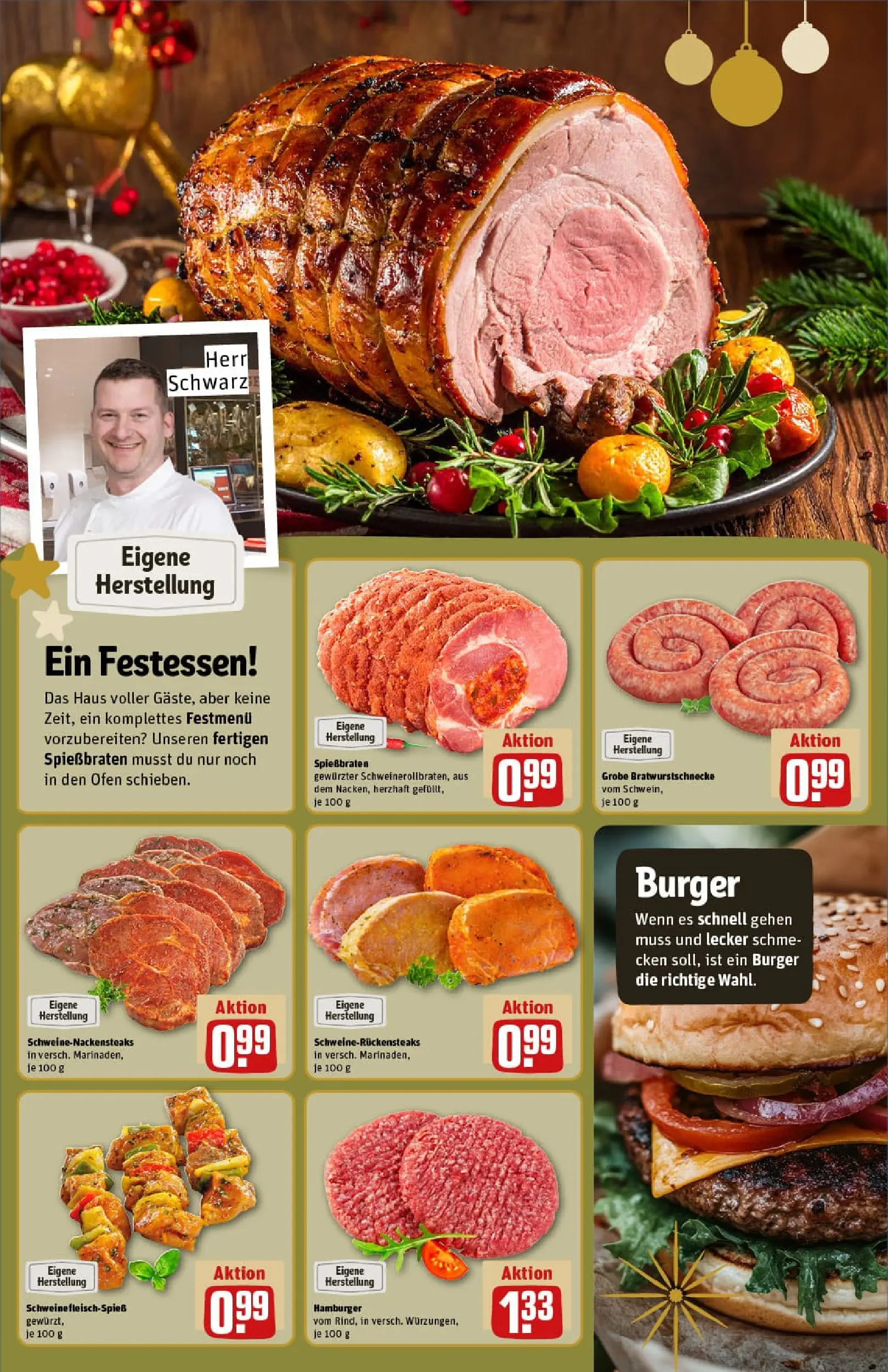 REWE Prospekt ab 07.12.2025 zum Blättern » Angebote | Seite: 14 | Produkte: Ofen, Burger, Steak