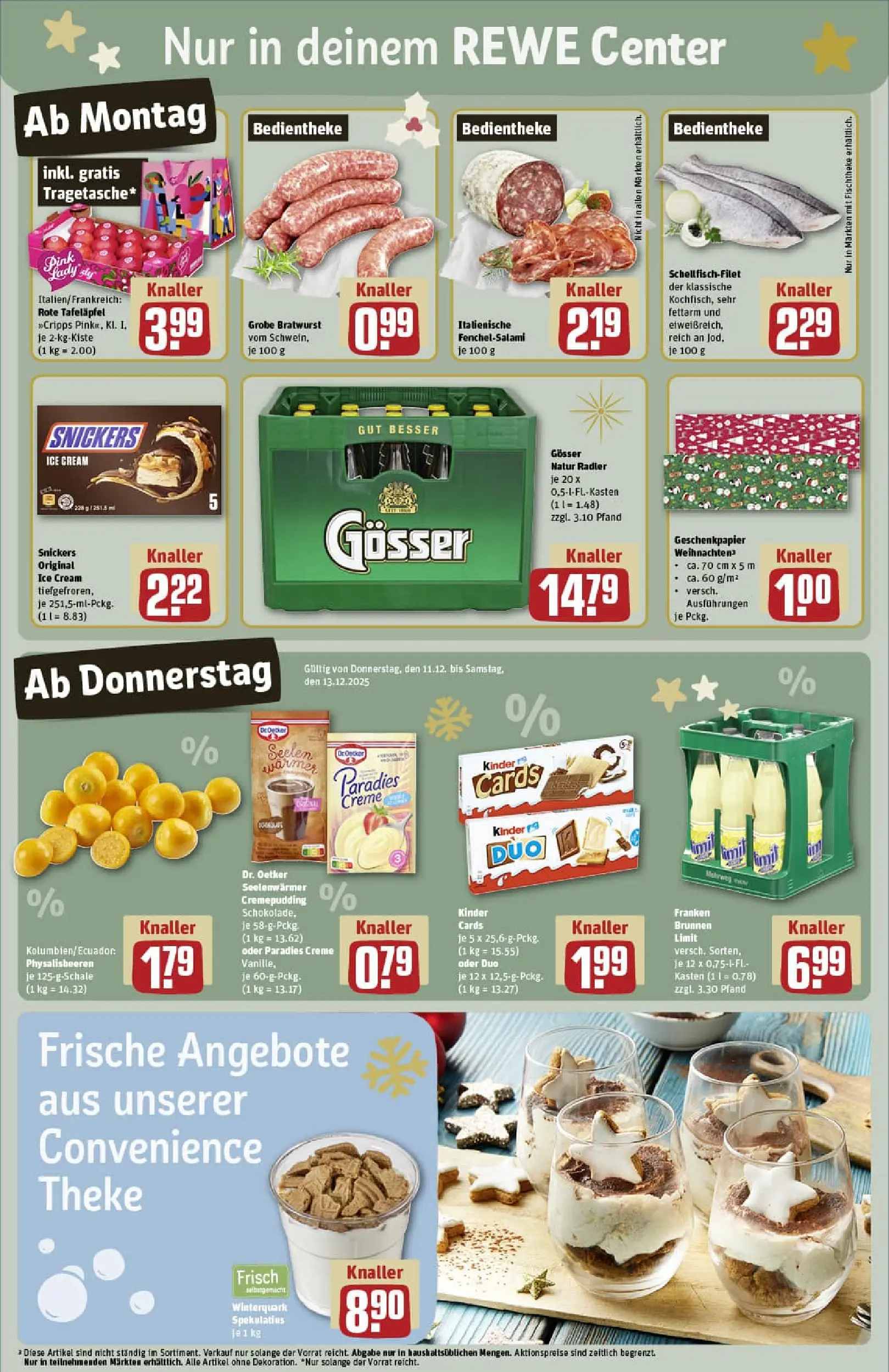 REWE Prospekt ab 07.12.2025 zum Blättern » Angebote | Seite: 3 | Produkte: Quark, Pudding, Snickers, Salami