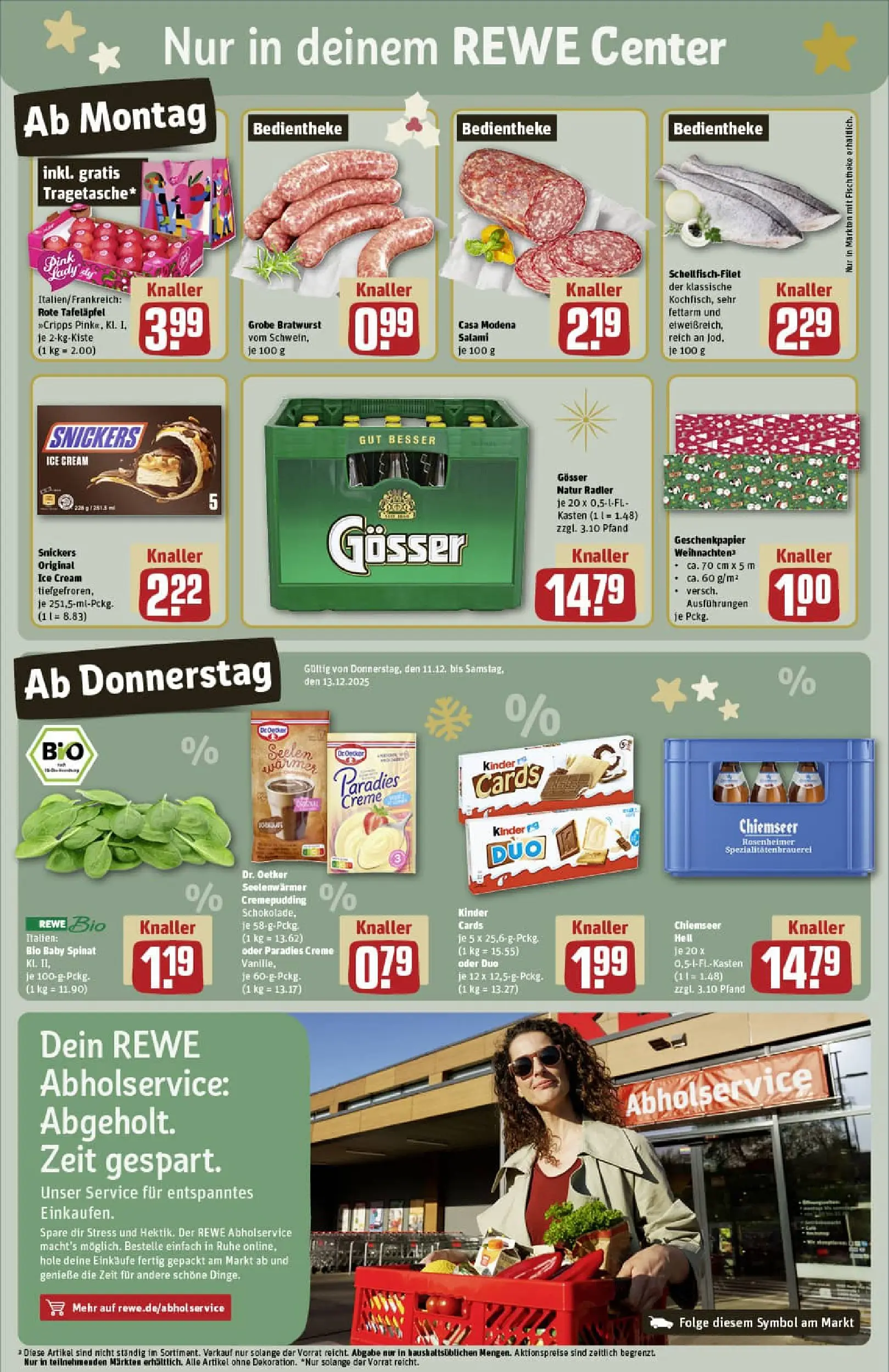 REWE Prospekt ab 07.12.2025 zum Blättern » Angebote | Seite: 3 | Produkte: Bratwurst, Pudding, Snickers, Creme