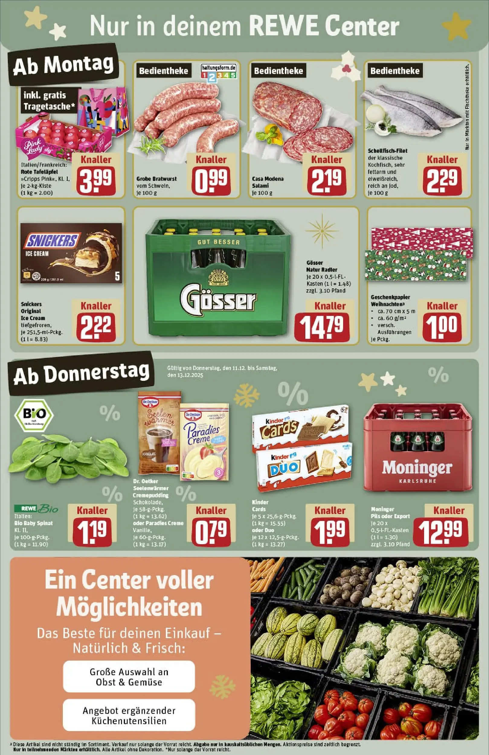 REWE Prospekt ab 07.12.2025 zum Blättern » Angebote | Seite: 3 | Produkte: Schokolade, Creme, Radler, Gemüse