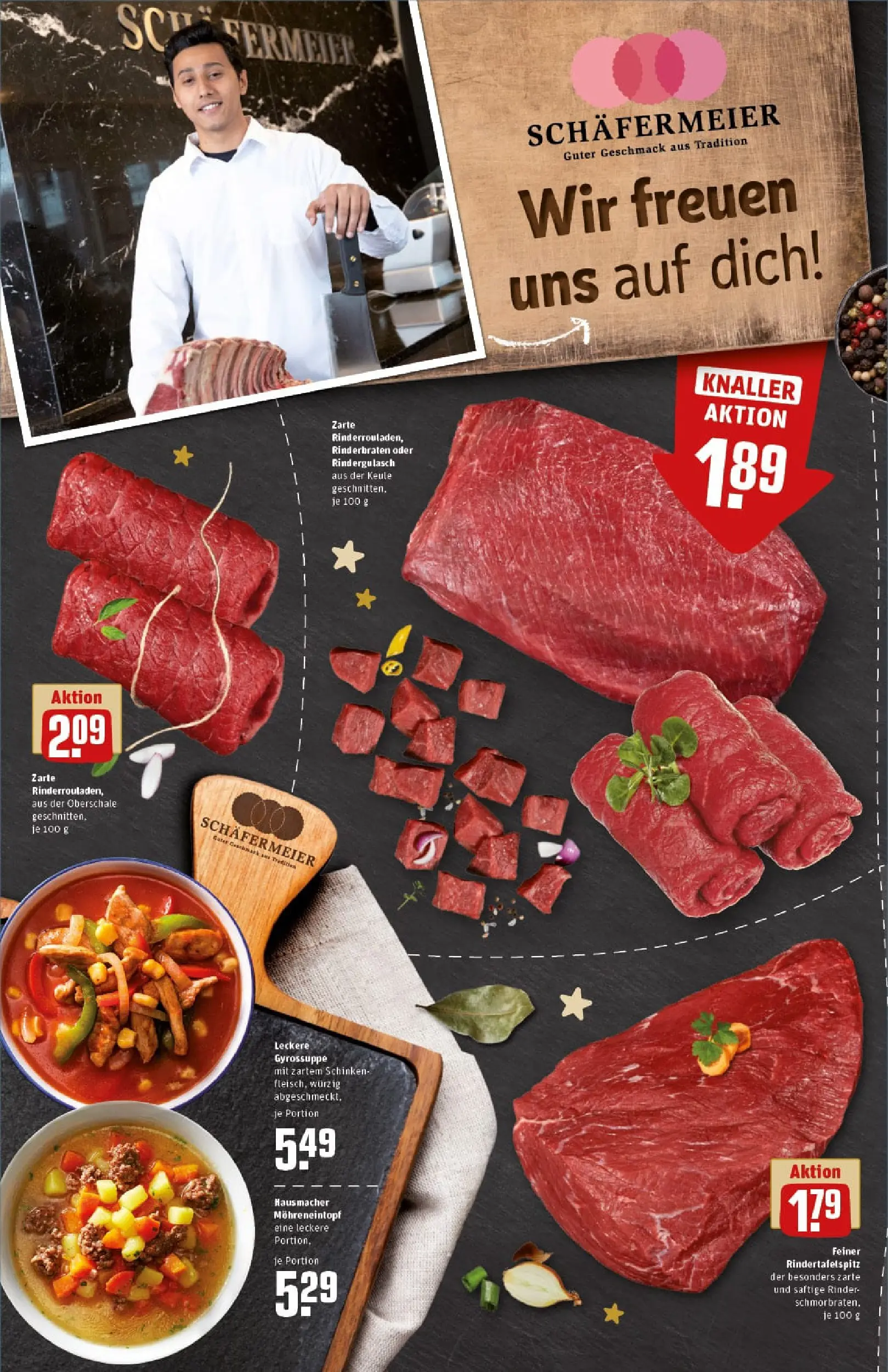 REWE Prospekt ab 07.12.2025 zum Blättern » Angebote | Seite: 6 | Produkte: Rinderrouladen, Rinderbraten, Rindergulasch, Schinken