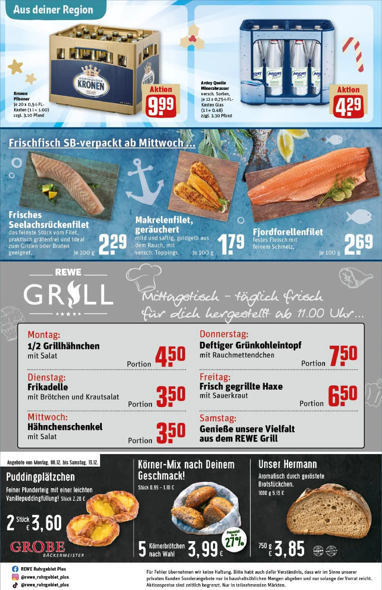 REWE Prospekt ab 07.12.2025 zum Blättern » Angebote | Seite: 27 | Produkte: Grill, Hahnchenschenkel, Mineralwasser, Fleisch