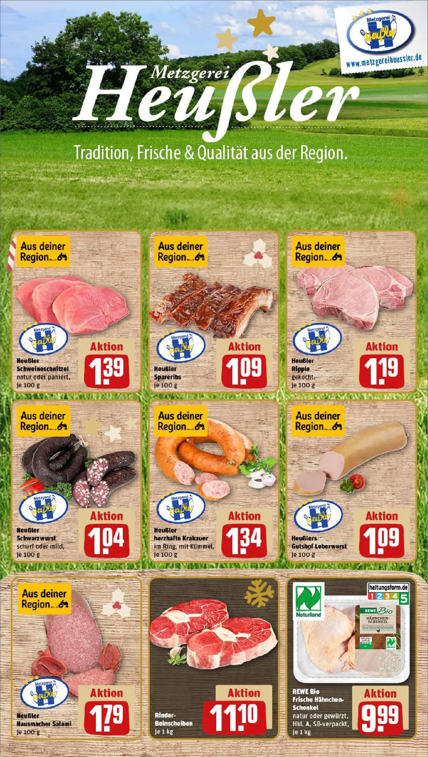 REWE Prospekt ab 07.12.2025 zum Blättern » Angebote | Seite: 10 | Produkte: Hahnchen, Spare ribs, Pudding, Salami