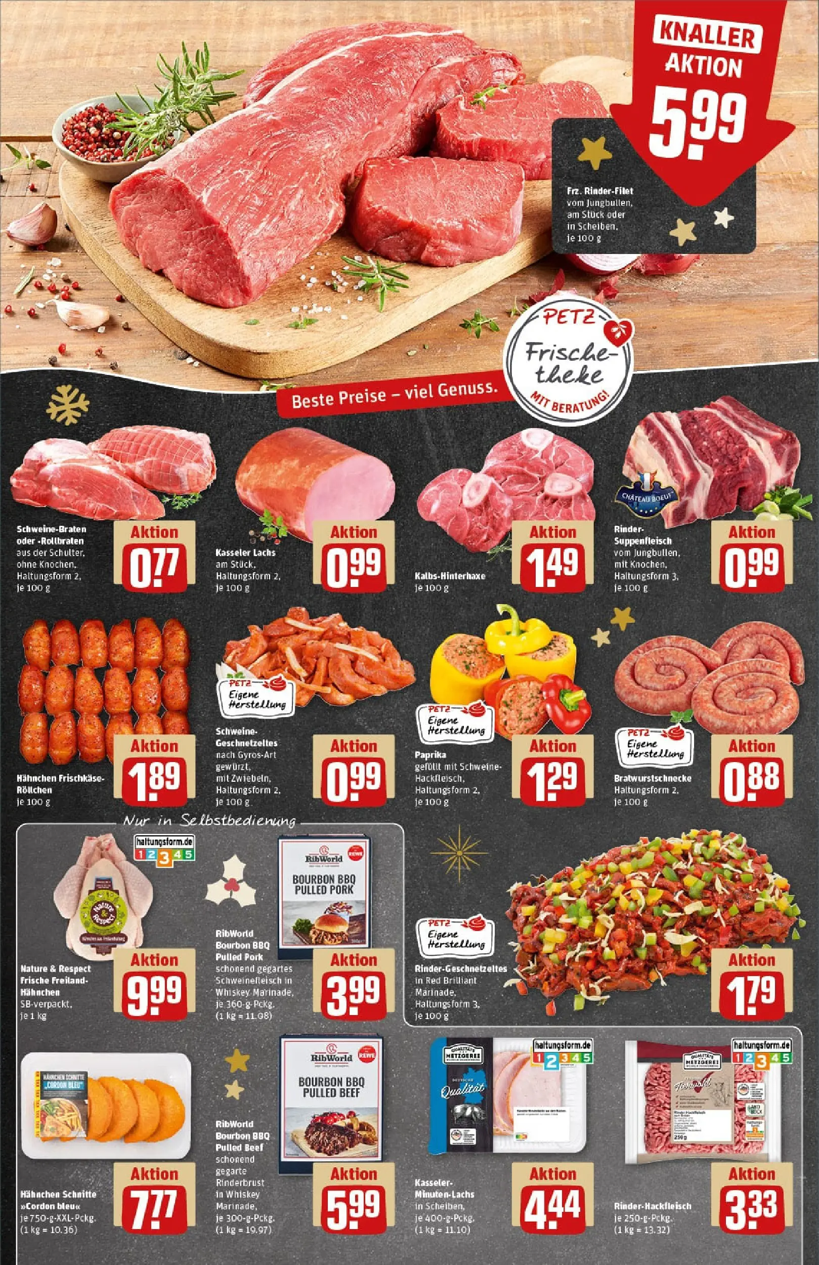 REWE Prospekt ab 07.12.2025 zum Blättern » Angebote | Seite: 8 | Produkte: Hahnchen, Suppenfleisch, Bourbon, Whiskey