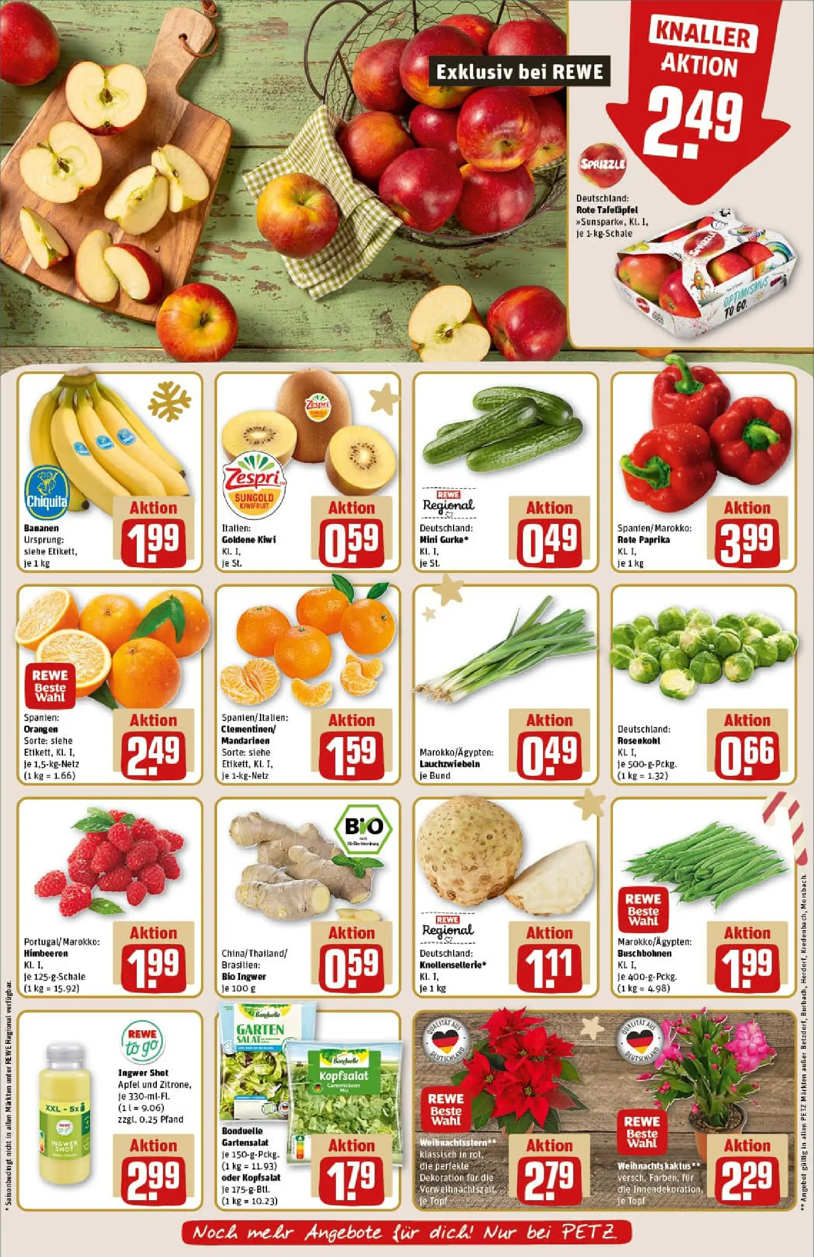 REWE Prospekt ab 07.12.2025 zum Blättern » Angebote | Seite: 10 | Produkte: Himbeeren, Bananen, Orangen, Kiwi