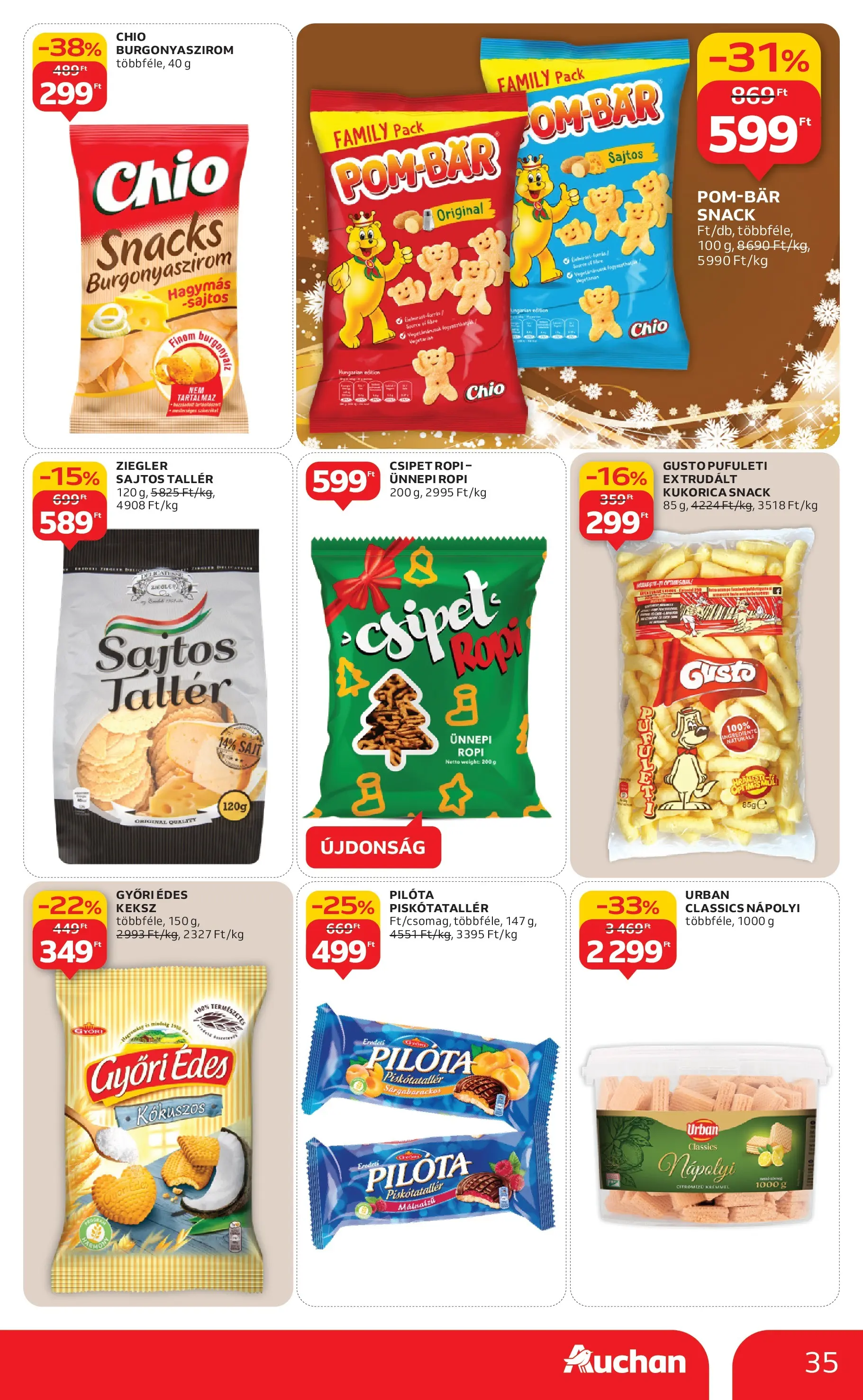 Akciós újság új Auchan - 2025.12.03. -tól/töl ⏳ | Oldal: 35 | Termékek: Sajtos tallér, Burgonyaszirom, Ropi, Nápolyi Auchan - Auchan újság érvényessége 12.10.-ig - 2025.12.03. -tól/töl > akció, lapozható szórólap 🛍️ | Oldal: 35 | Termékek: Sajtos tallér, Burgonyaszirom, Ropi, Nápolyi