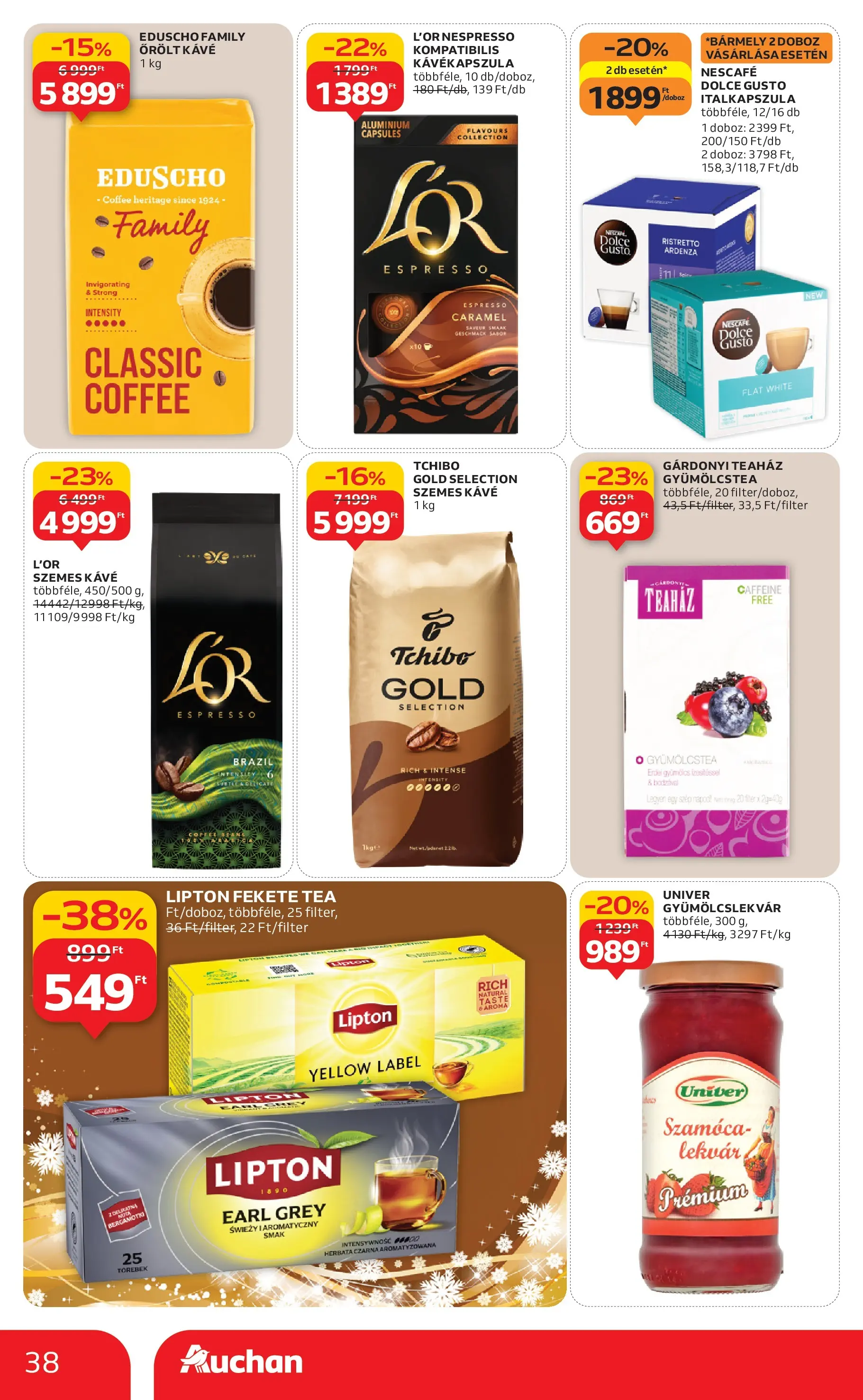 Akciós újság új Auchan - 2025.12.03. -tól/töl ⏳ | Oldal: 38 | Termékek: Gyümölcs, Lekvár, Tea, Szemes kávé Auchan - Auchan újság érvényessége 12.10.-ig - 2025.12.03. -tól/töl > akció, lapozható szórólap 🛍️ | Oldal: 38 | Termékek: Gyümölcs, Lekvár, Tea, Szemes kávé