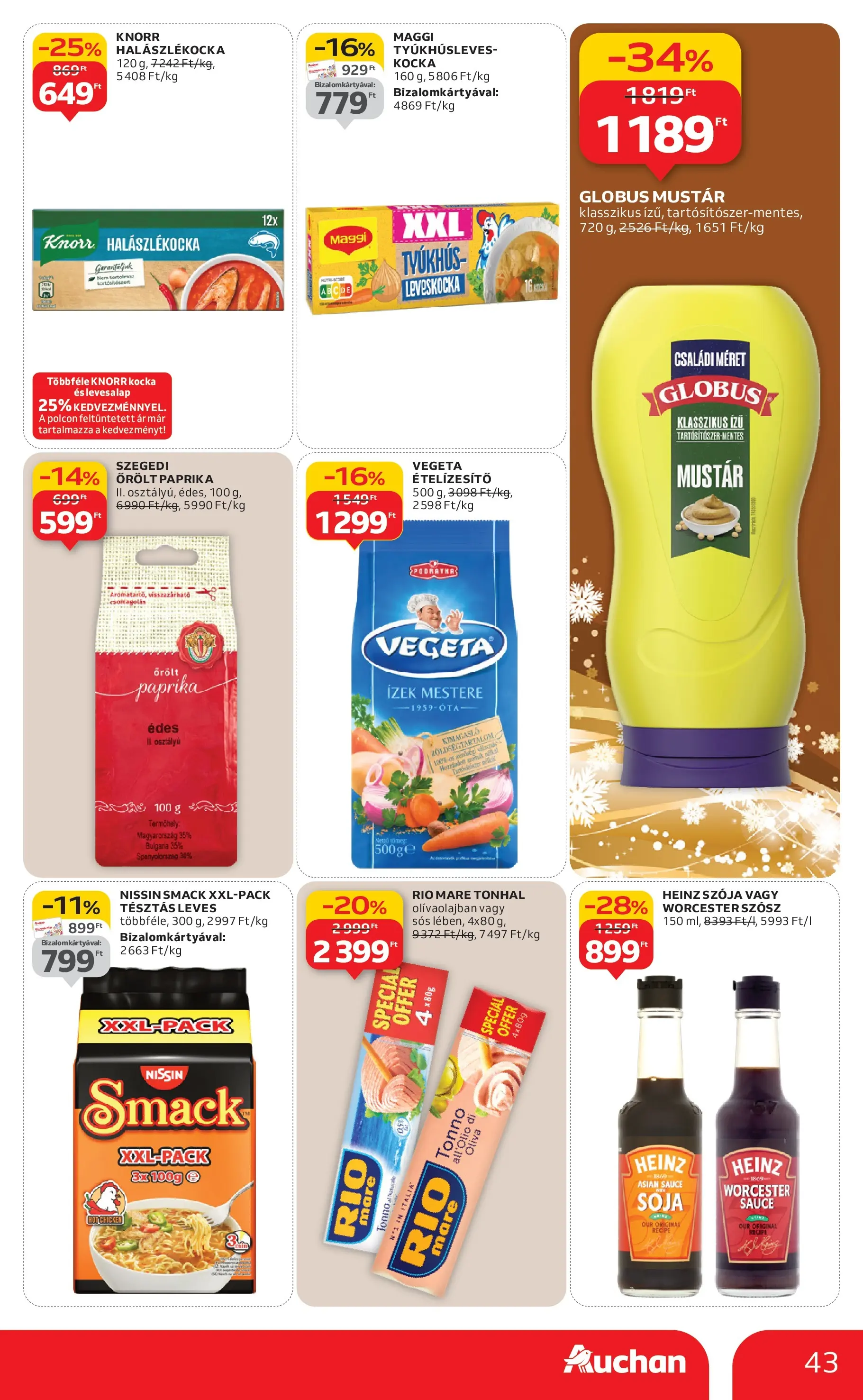 Akciós újság új Auchan - 2025.12.03. -tól/töl ⏳ | Oldal: 43 | Termékek: Vegeta, Leveskocka, Maggi, Mustár Auchan - Auchan újság érvényessége 12.10.-ig - 2025.12.03. -tól/töl > akció, lapozható szórólap 🛍️ | Oldal: 43 | Termékek: Vegeta, Leveskocka, Maggi, Mustár